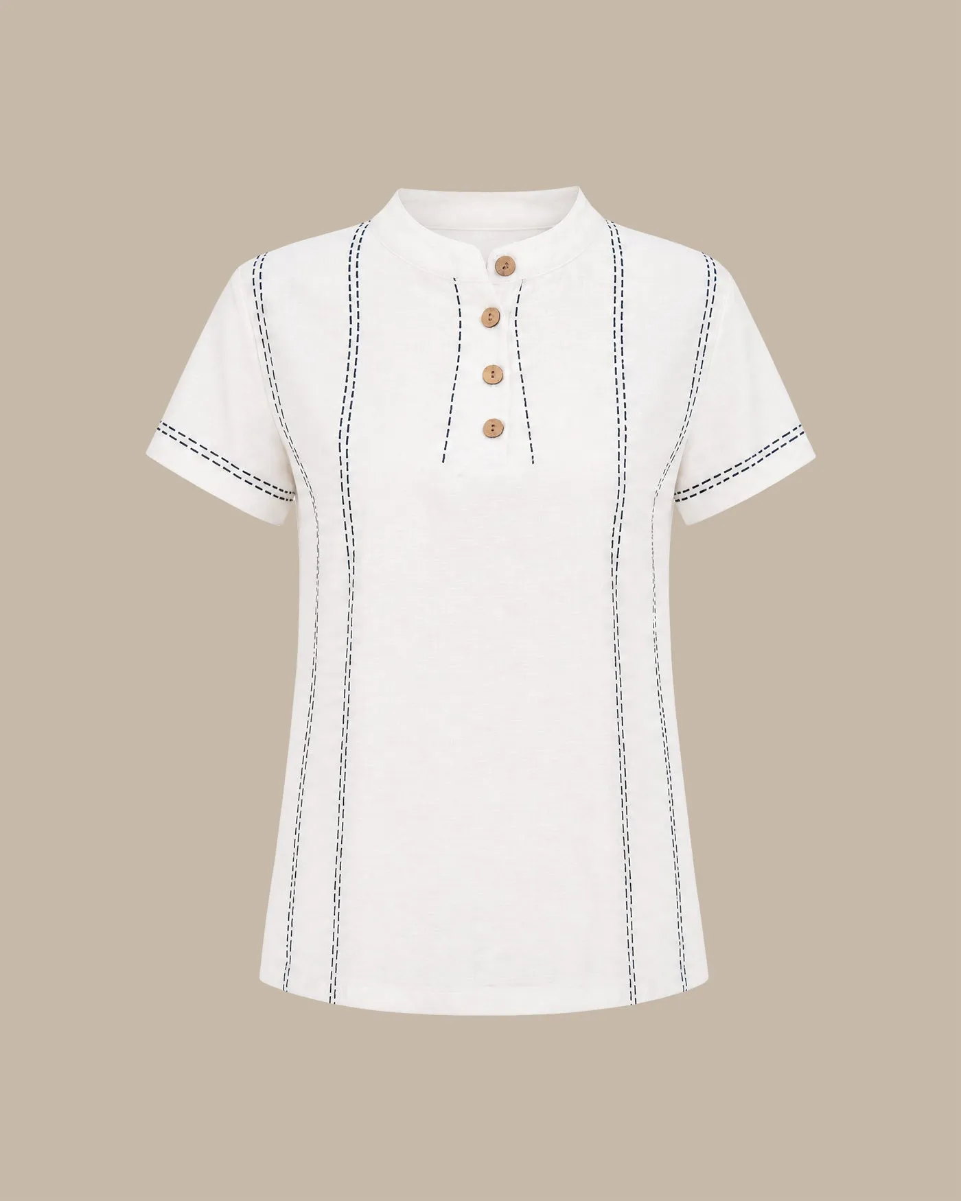 White Round Neck Geometric Button Tee sold by rihoas product image thumbnail 5