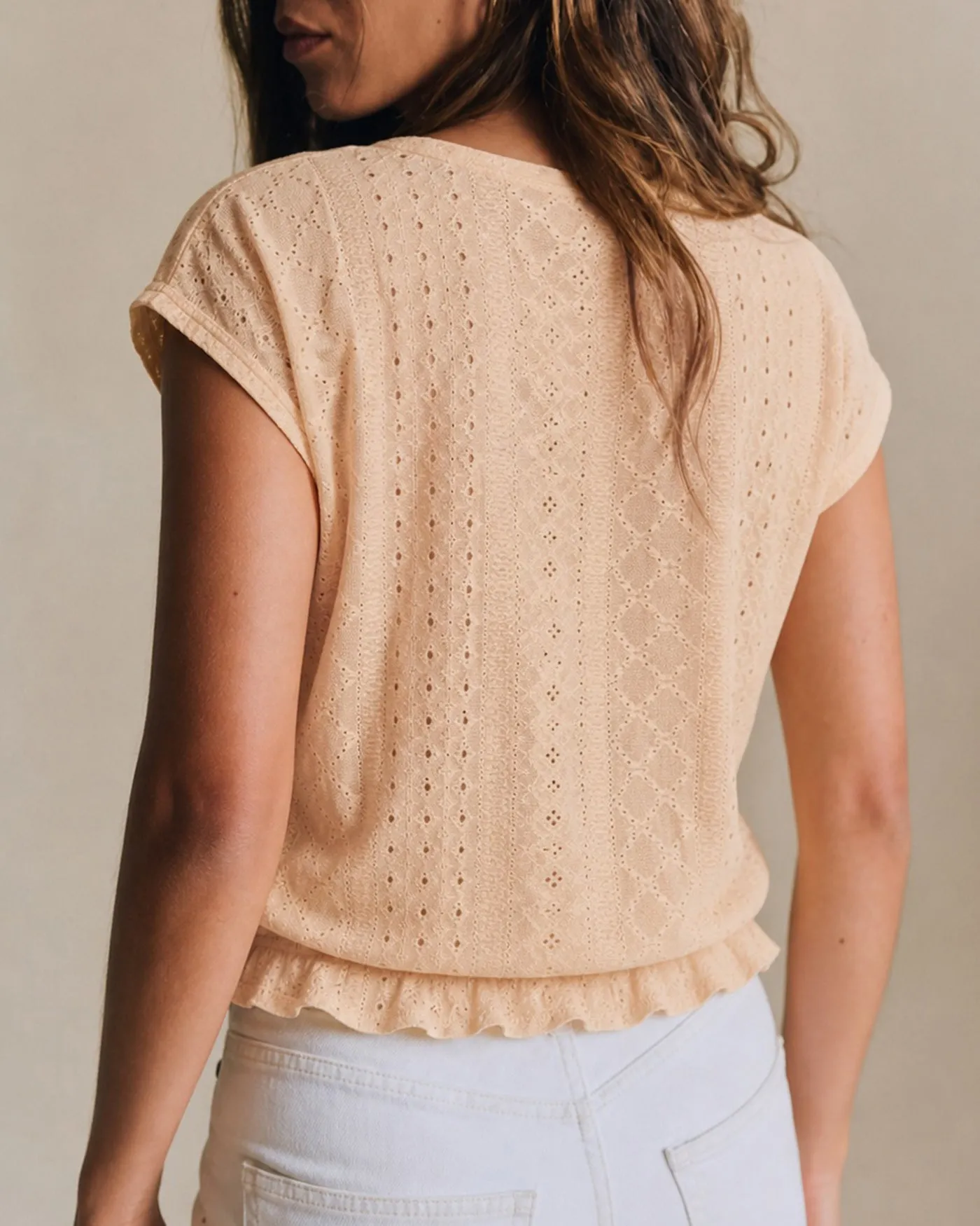 Yellow V Neck Ruched Textured Tee sold by rihoas product image thumbnail 4
