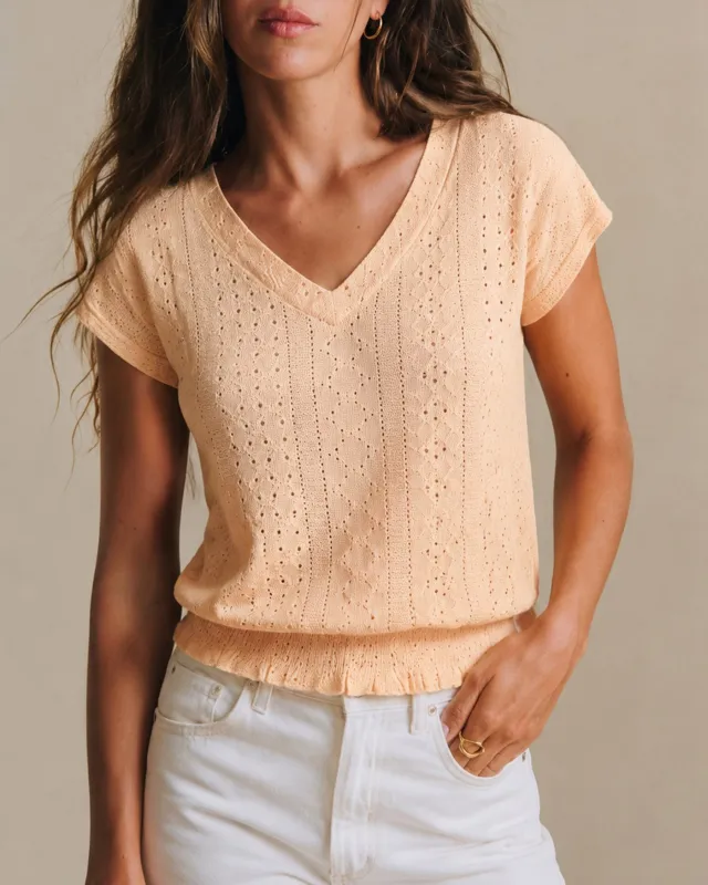 Yellow V Neck Ruched Textured Tee made by rihoas