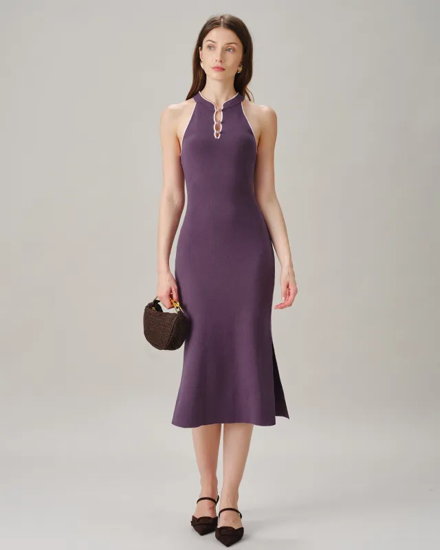 Purple Mandarin Collar Slit Mermaid Midi Dress made by rihoas