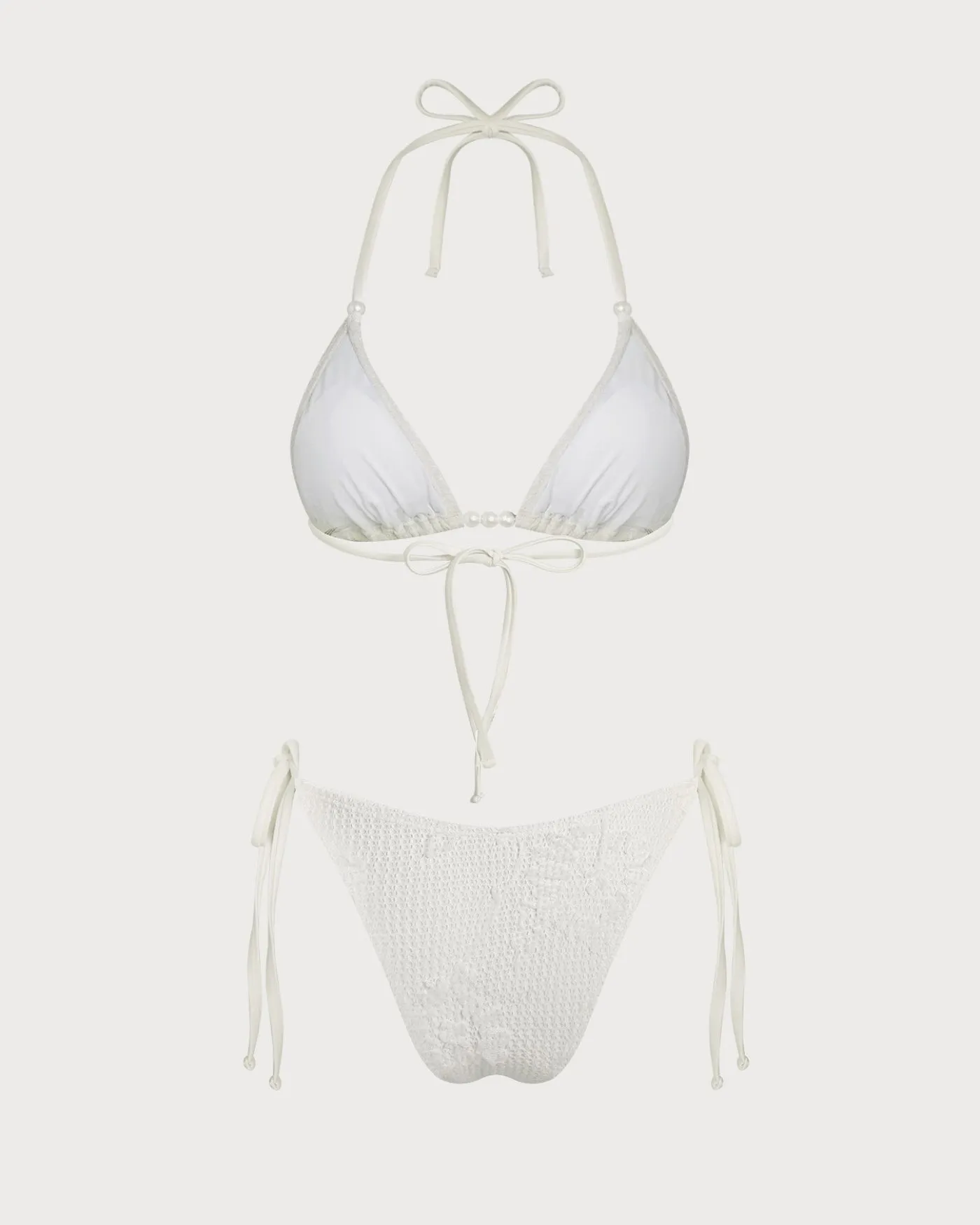Off White Halter Drawstring Jacquard Bikini Set sold by rihoas product image thumbnail 2