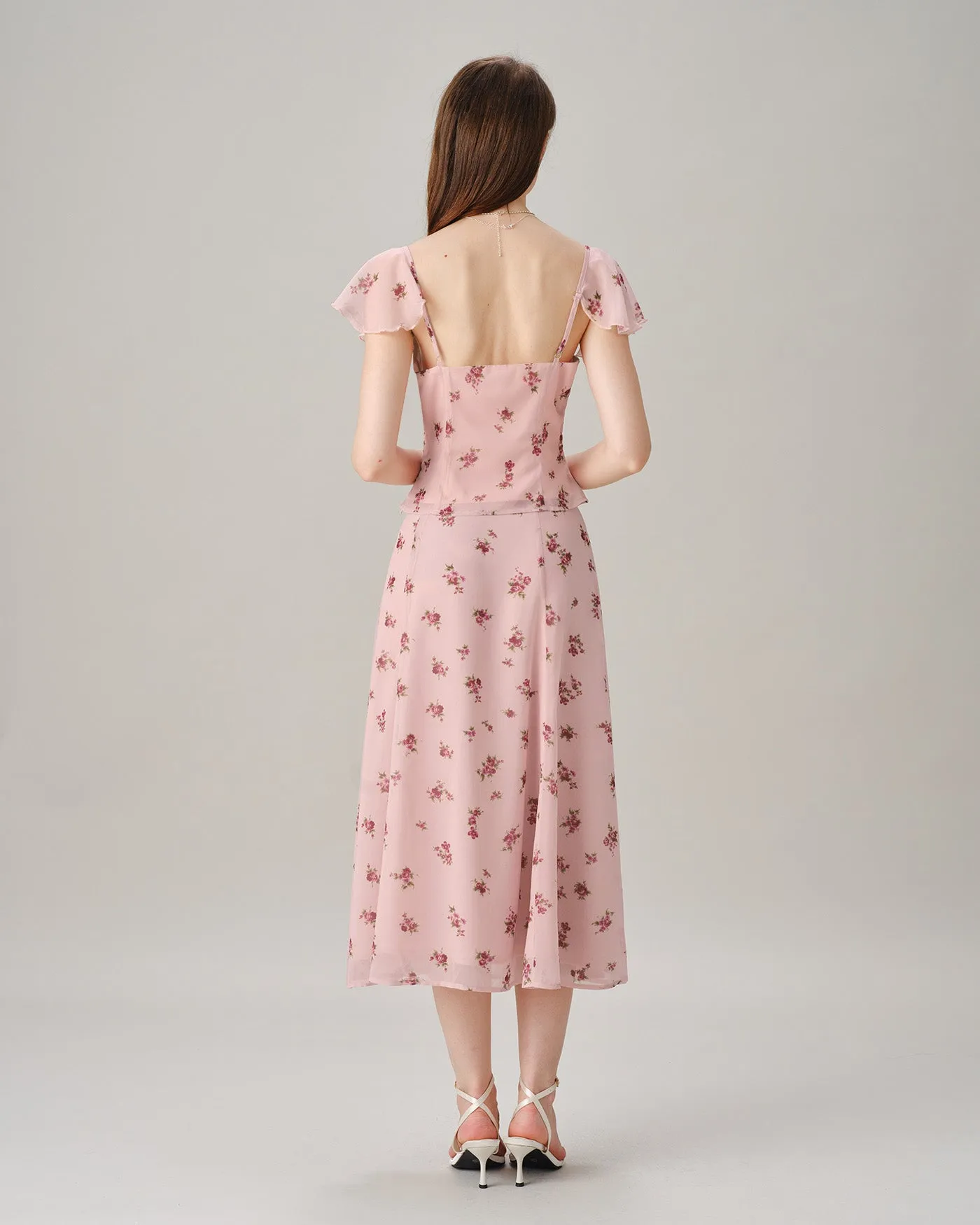 Pink V Neck Ruffle Floral Tee sold by rihoas product image thumbnail 5