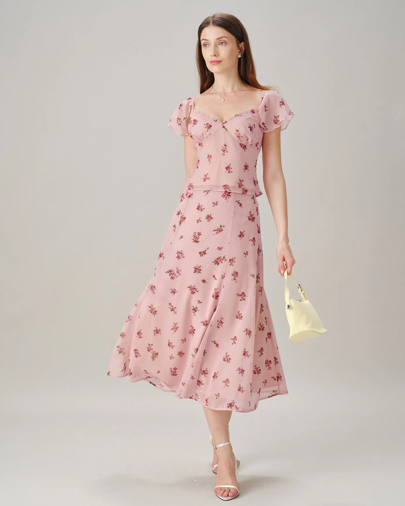 Pink V Neck Ruffle Floral Tee sold by rihoas product image thumbnail 4