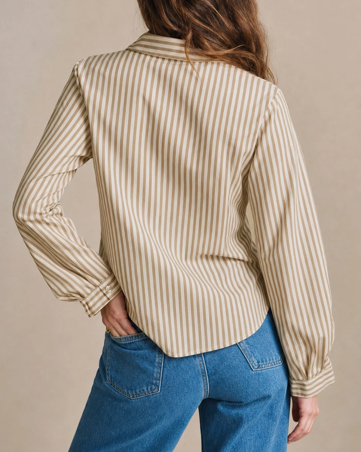 Apricot Collar Striped Button Shirt sold by rihoas product image thumbnail 4