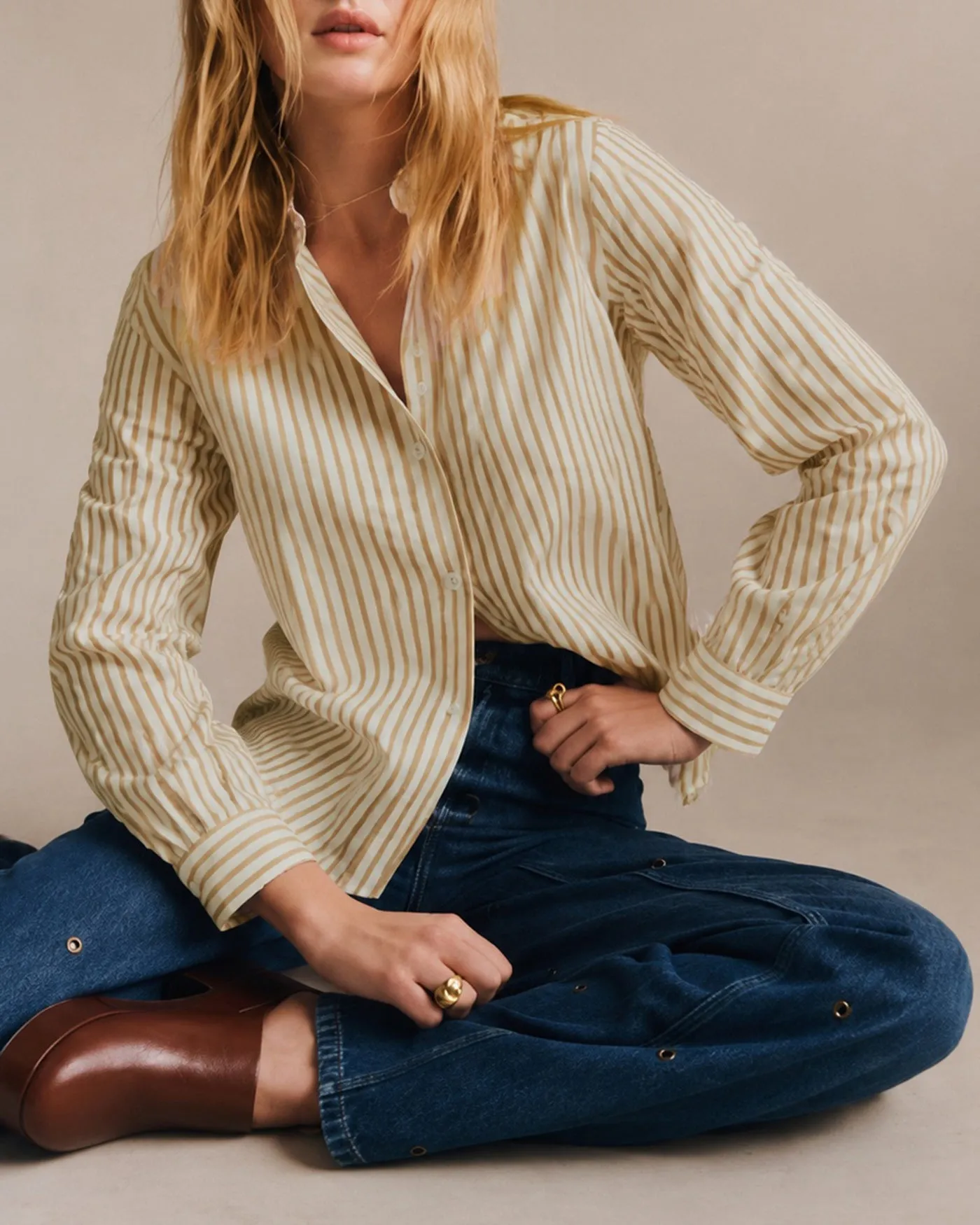 Apricot Collar Striped Button Shirt sold by rihoas product image thumbnail 2