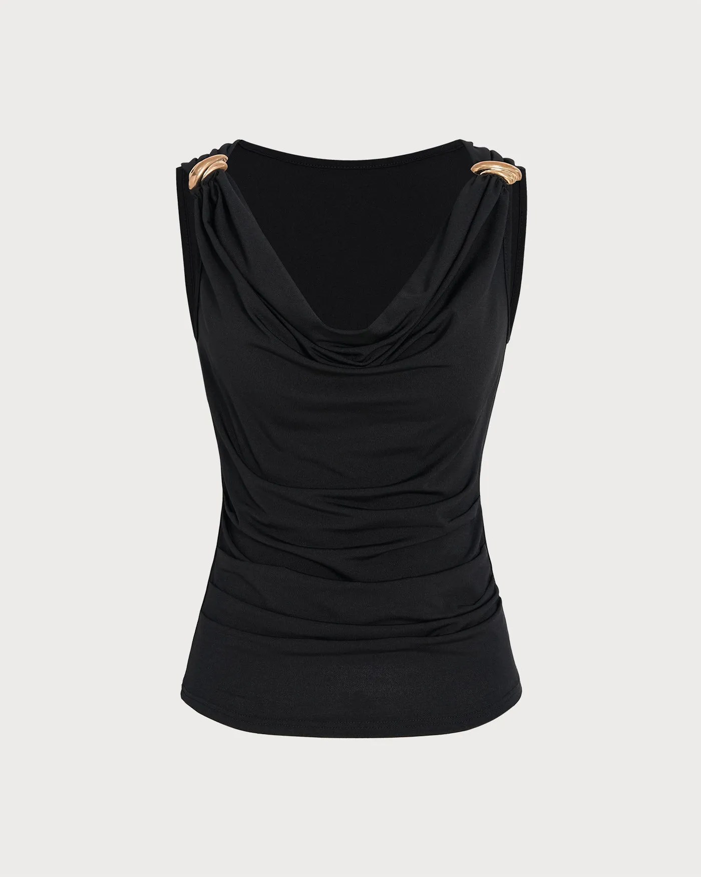Black Cowl Neck Sleeveless Tank Top sold by rihoas product image thumbnail 4