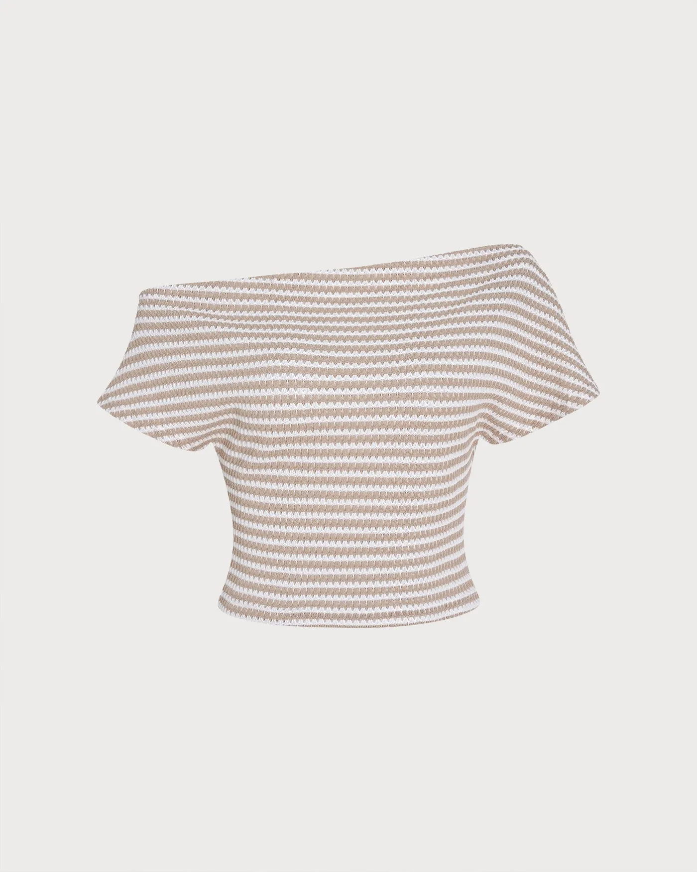 Khaki One Shoulder Textured Striped Tee sold by rihoas product image thumbnail 5