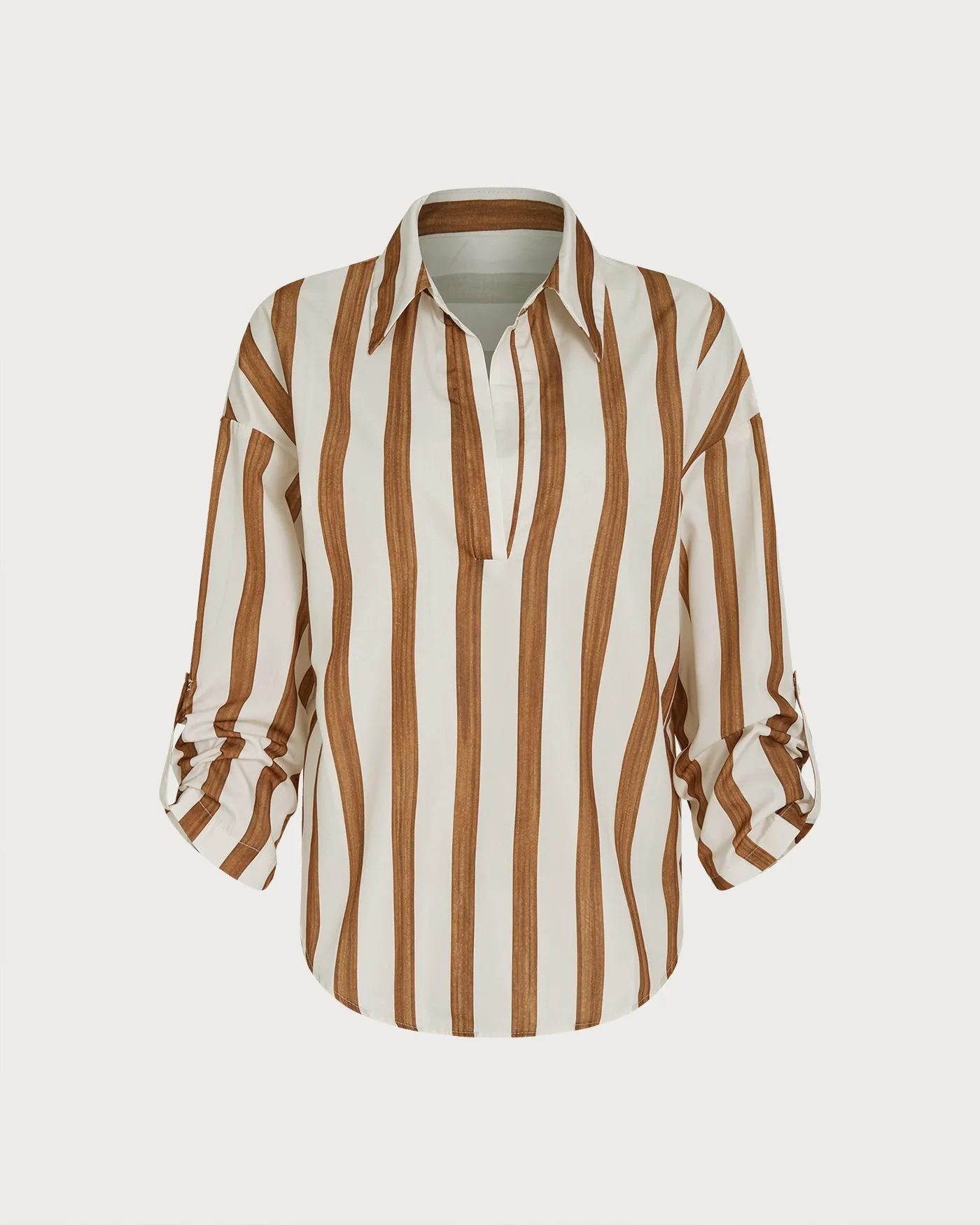 Brown Collar Striped Button Shirt sold by rihoas product image thumbnail 5