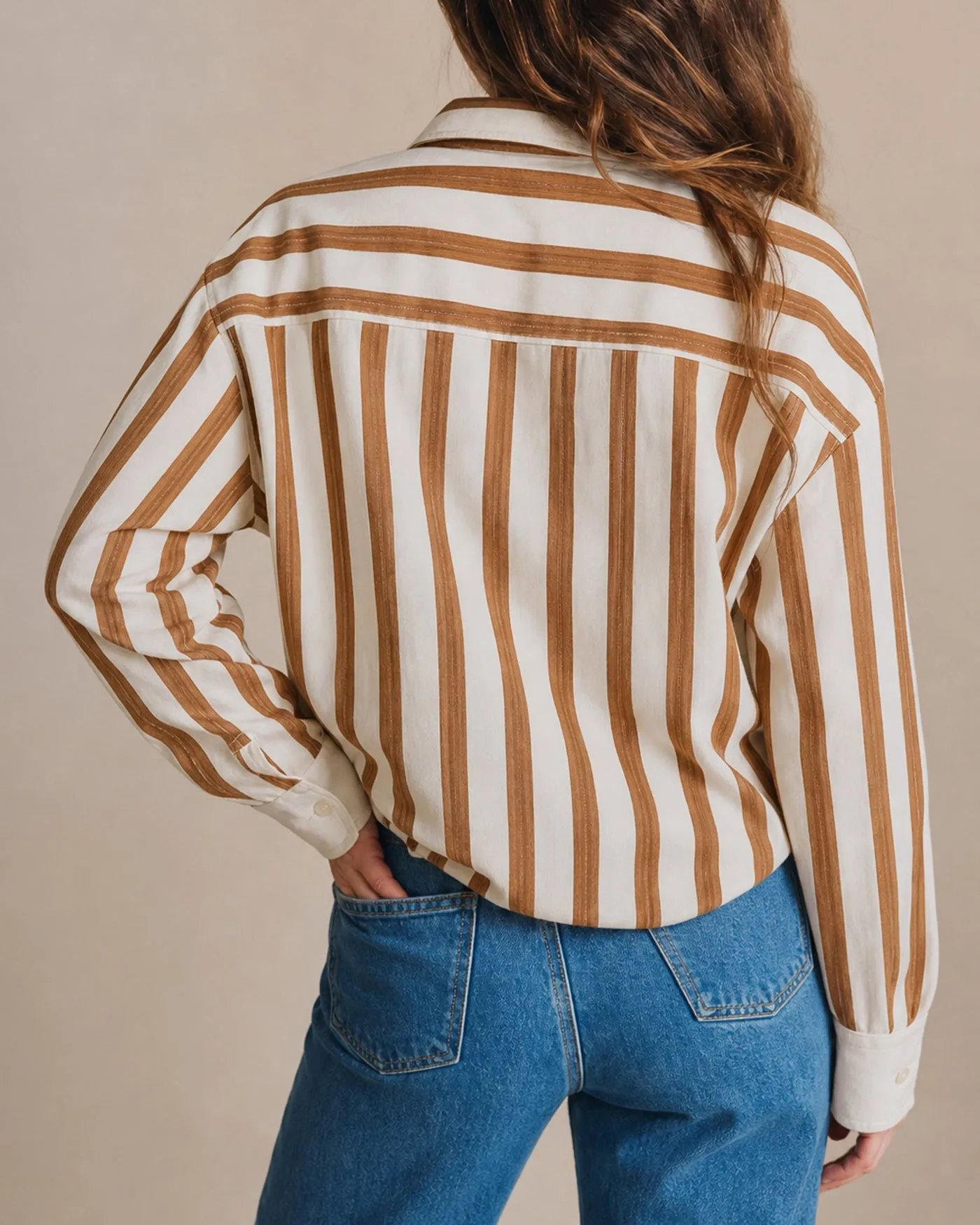 Brown Collar Striped Button Shirt sold by rihoas product image thumbnail 3