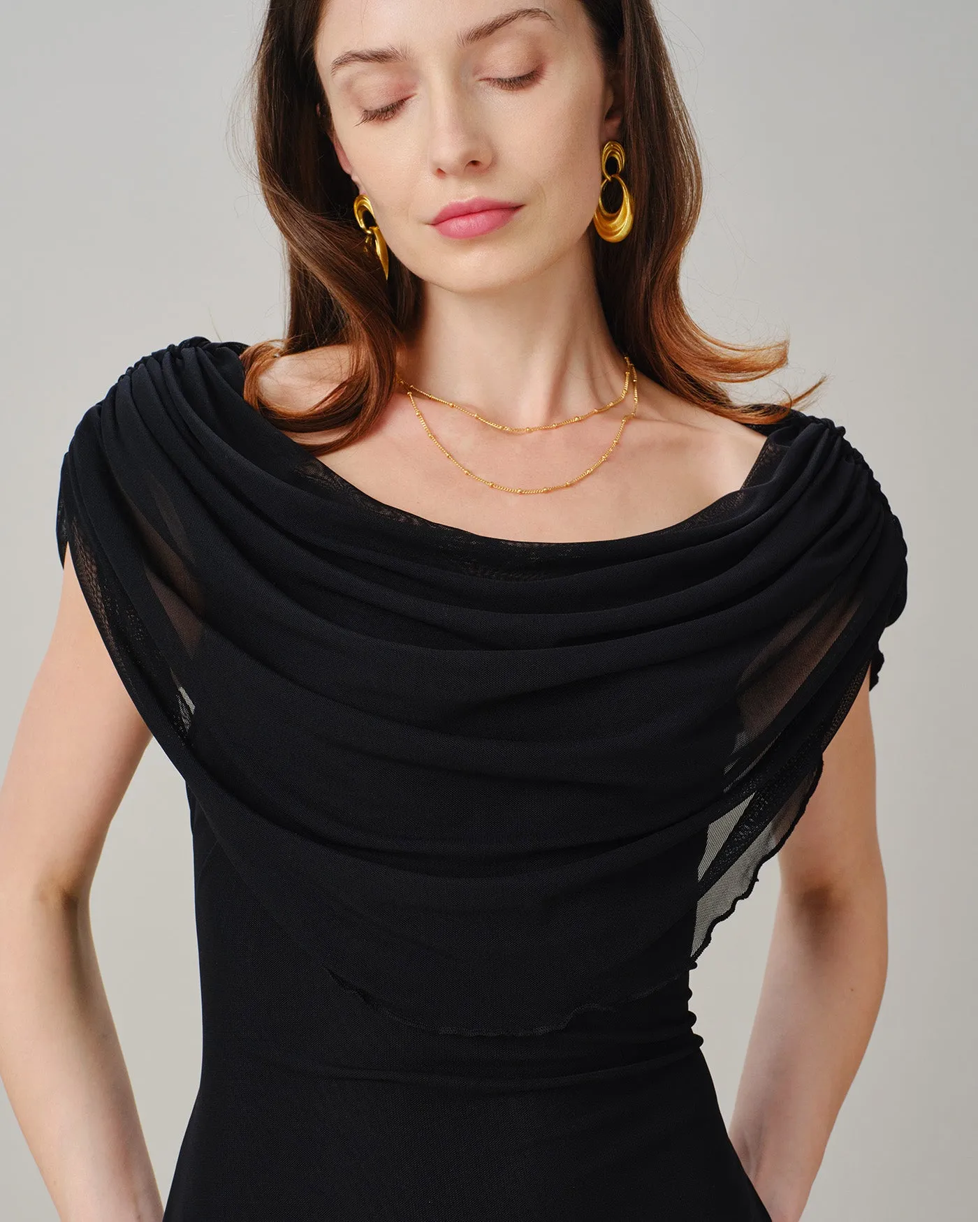 Black Cowl Neck Sleeveless Mini Dress sold by rihoas product image thumbnail 2