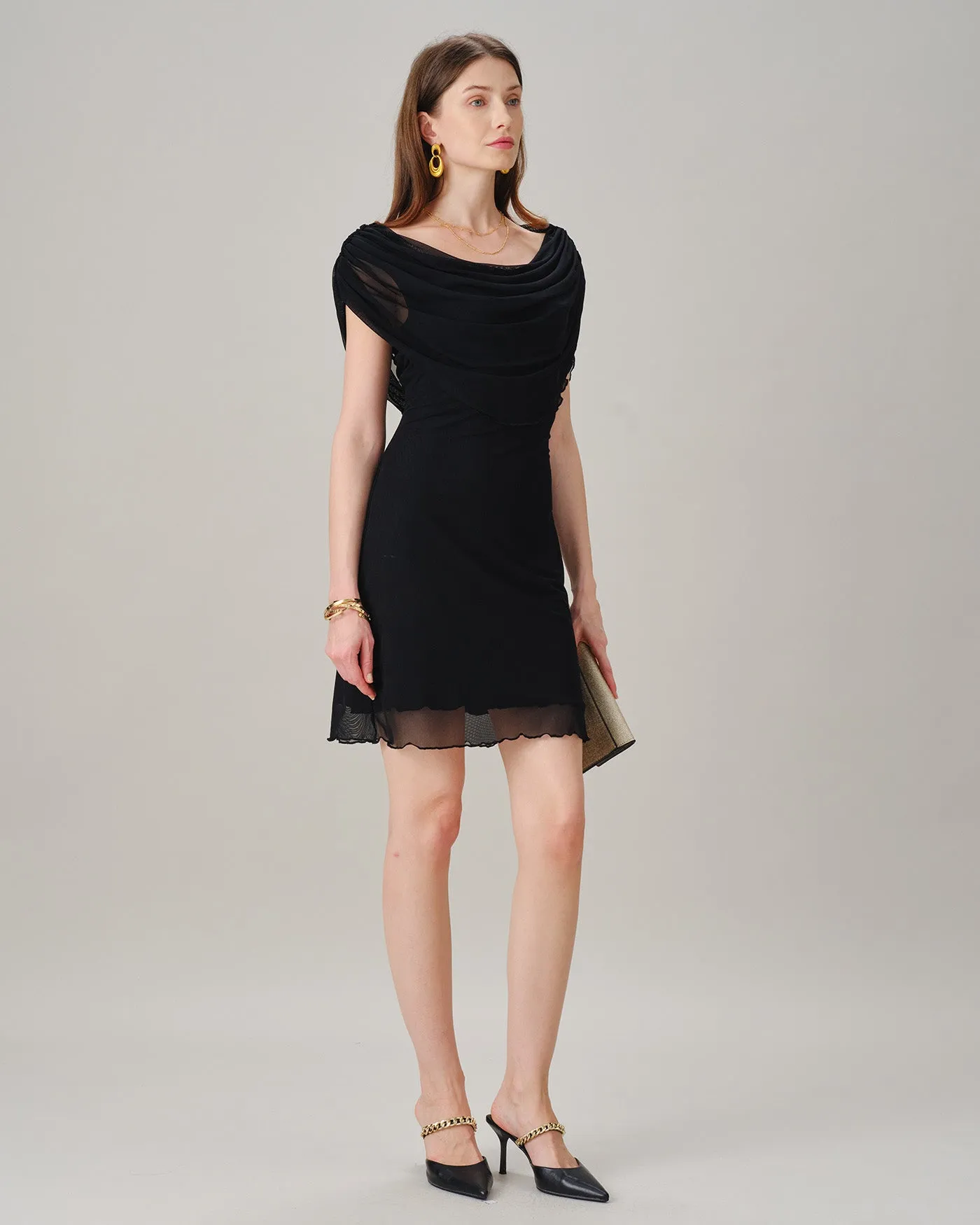 Black Cowl Neck Sleeveless Mini Dress sold by rihoas product image thumbnail 5