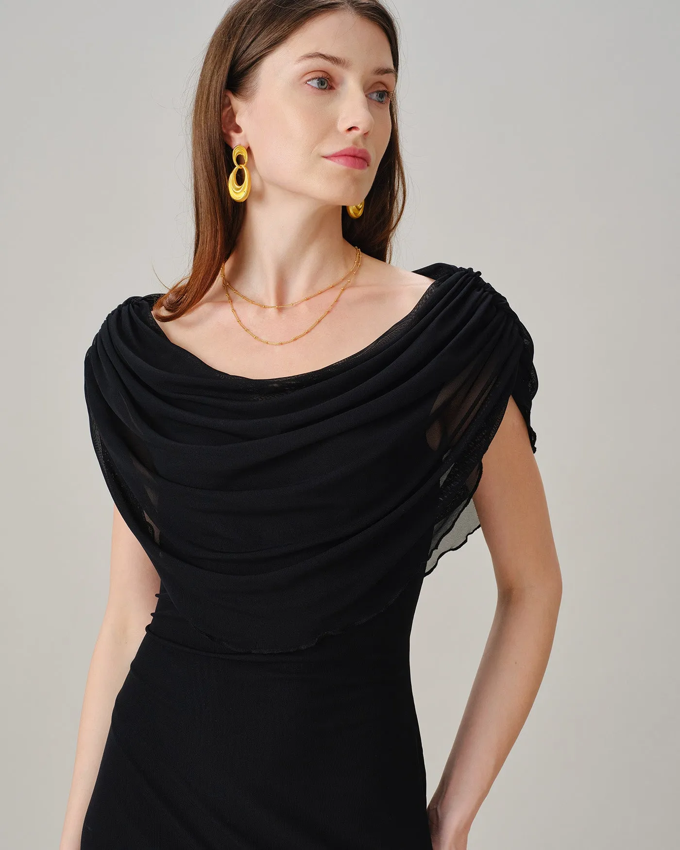 Black Cowl Neck Sleeveless Mini Dress sold by rihoas product image thumbnail 3