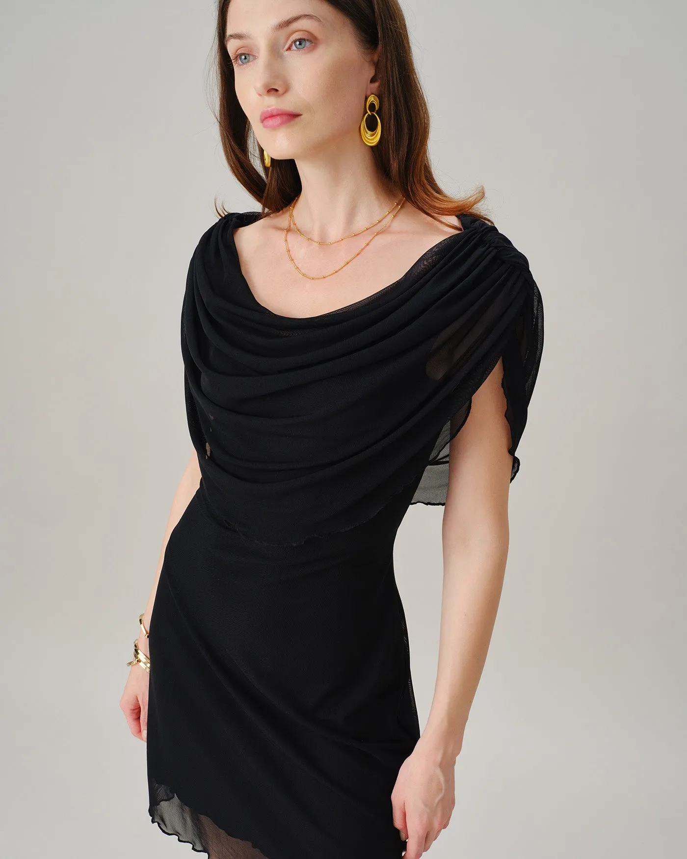 Black Cowl Neck Sleeveless Mini Dress sold by rihoas product image thumbnail 4