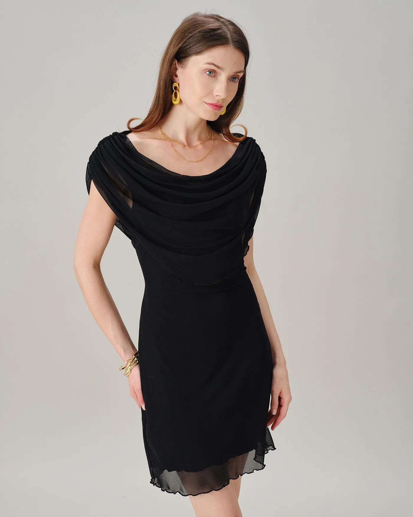 Black Cowl Neck Sleeveless Mini Dress sold by rihoas