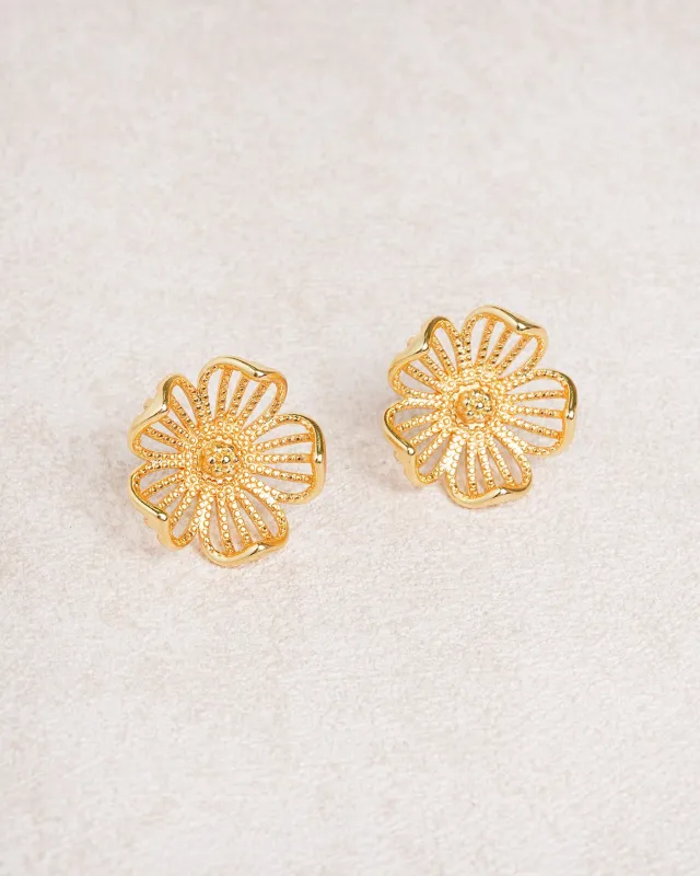 Gold Openwork Flower Earrings made by rihoas