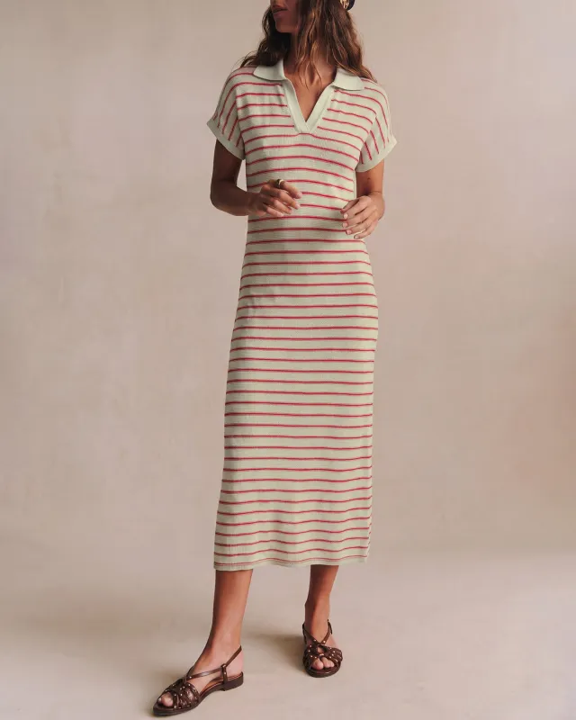 Camel V Neck Striped Midi Sweater Dress made by rihoas