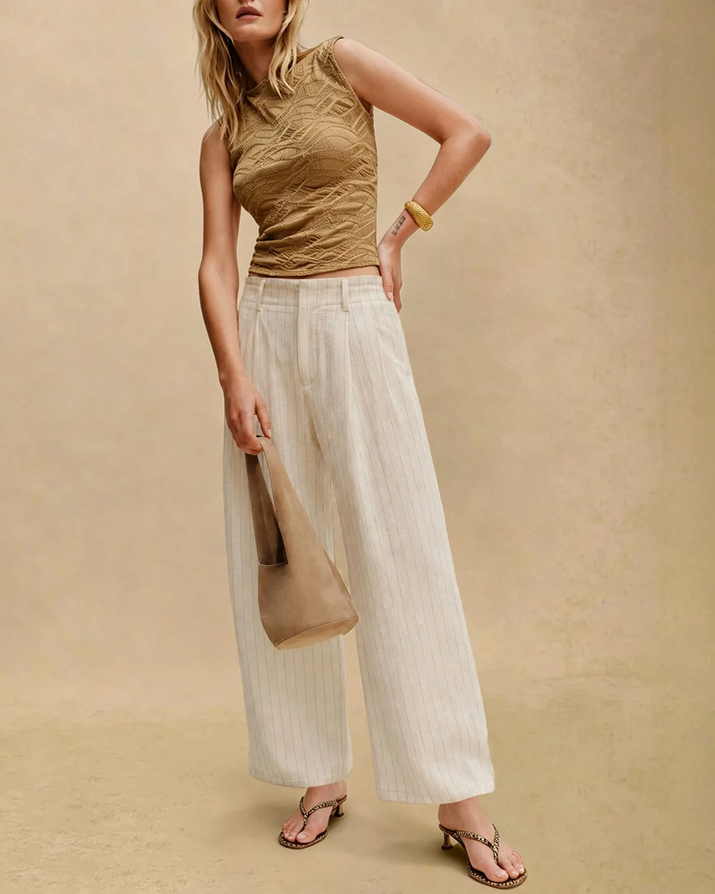 Apricot Elastic Waist Pockets Straight Pants sold by rihoas product image thumbnail 2