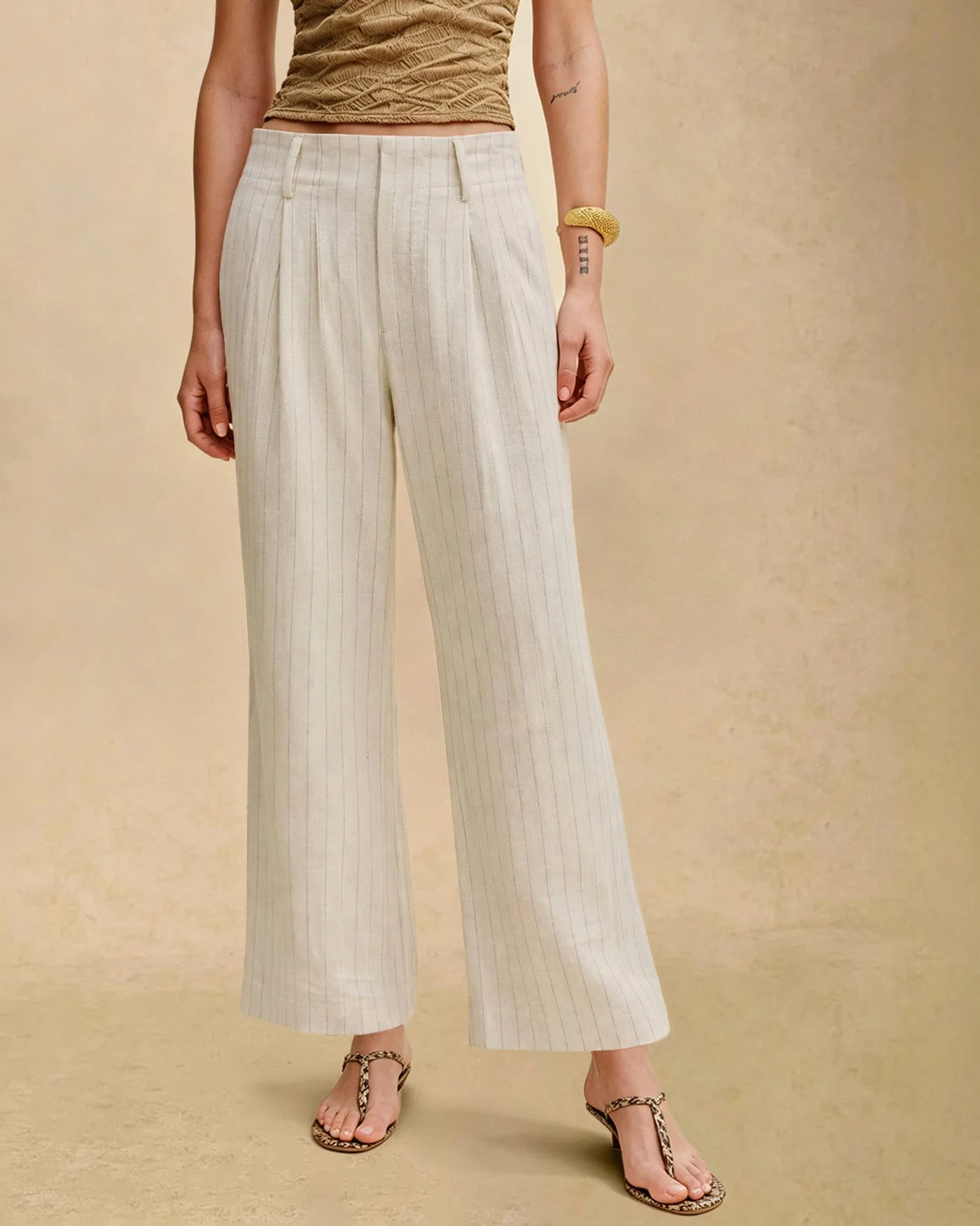 Apricot Elastic Waist Pockets Straight Pants sold by rihoas