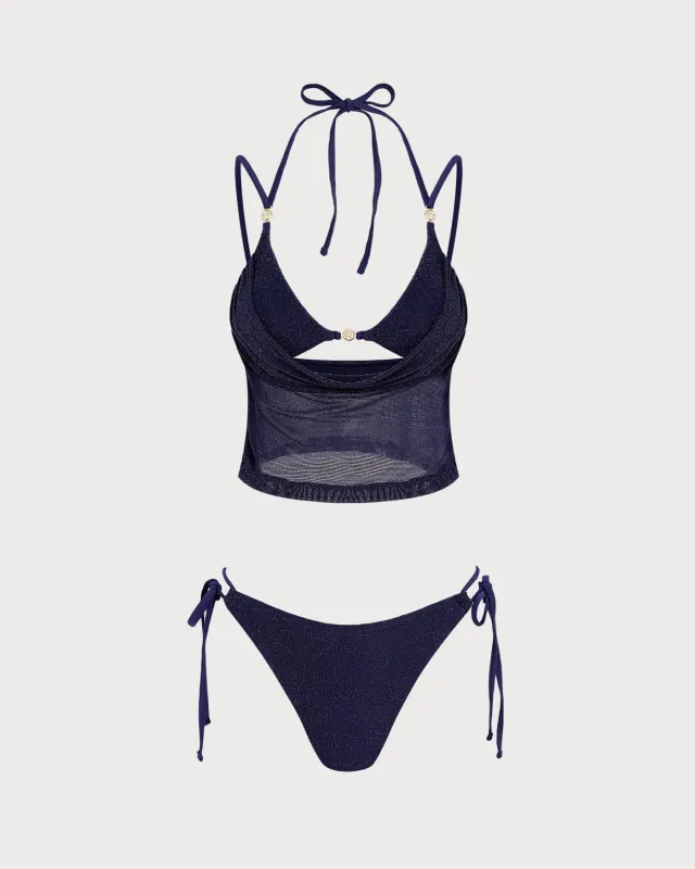 Blue Tie Strap Triangle Bikini Set made by rihoas