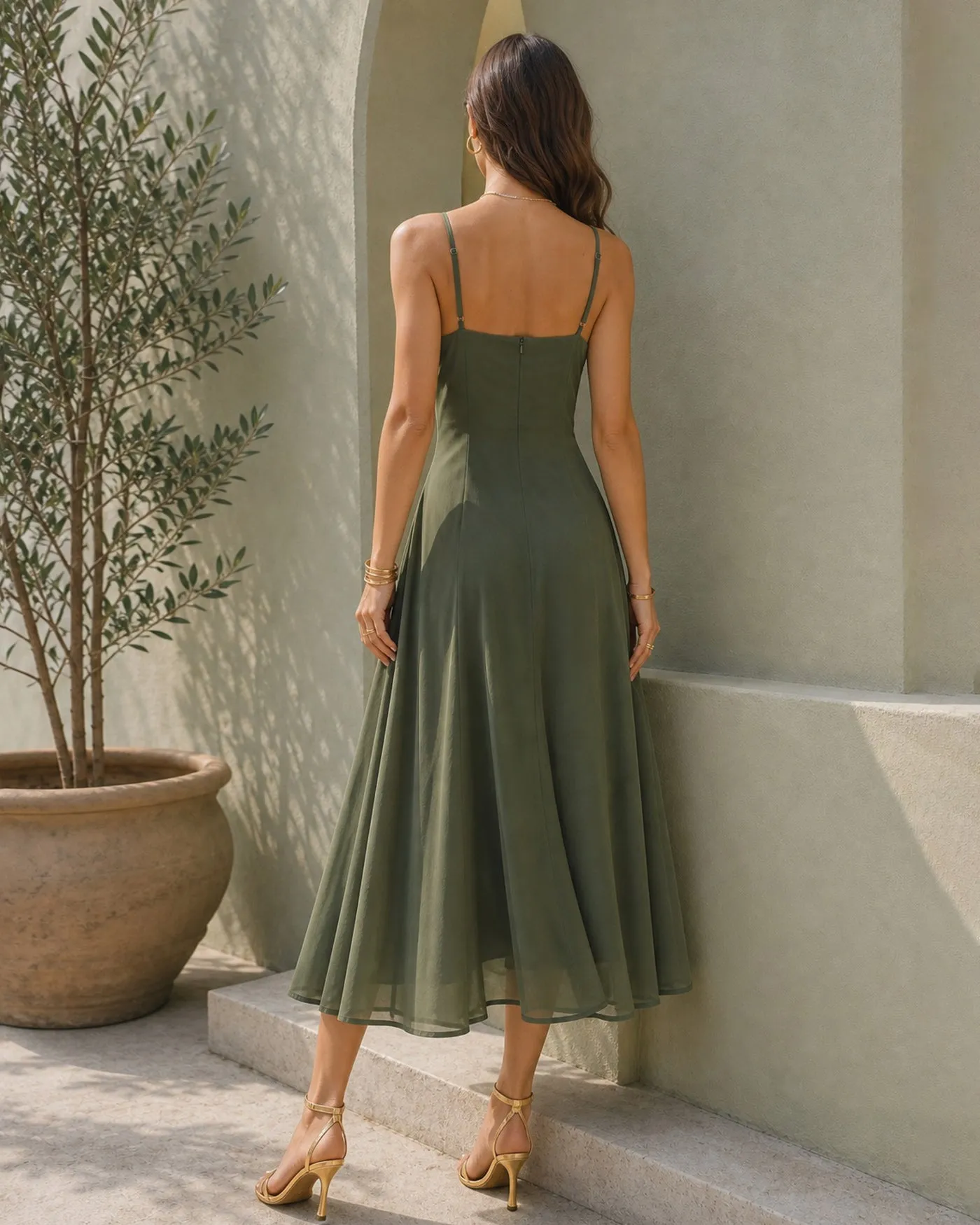 Green Cowl Neck Slip Chiffon Midi Dress sold by rihoas product image thumbnail 5
