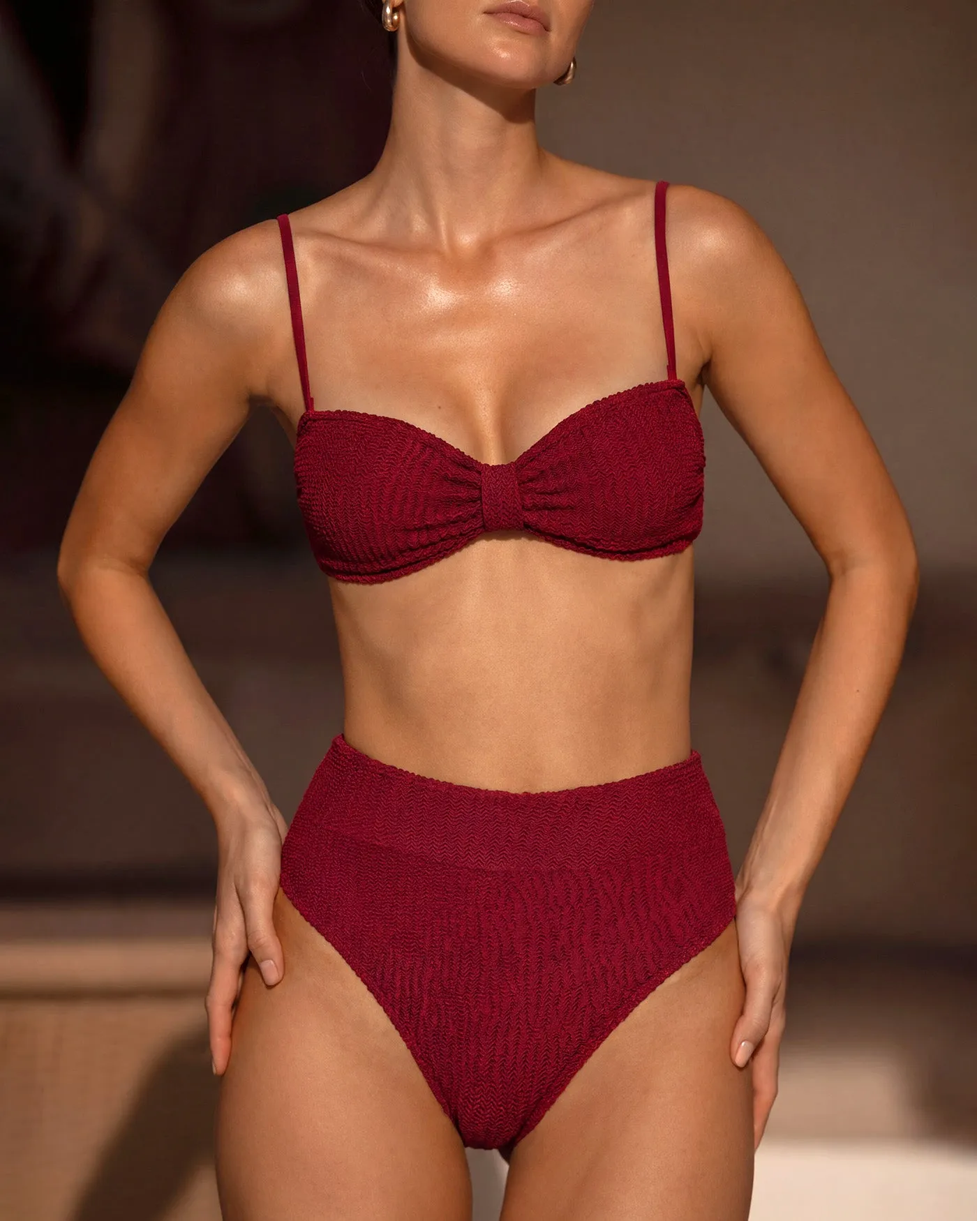 Wine Red High Waisted Triangle Bikini Set sold by rihoas product image thumbnail 3