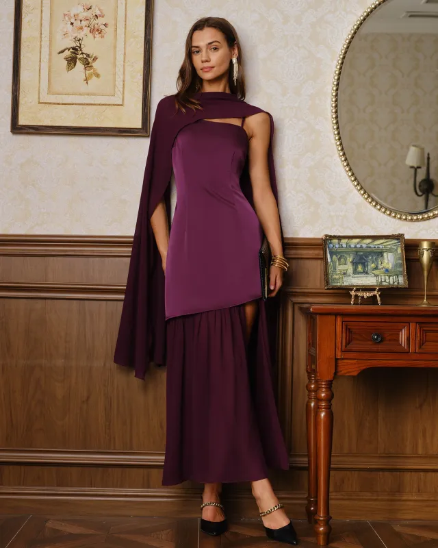 Purple Square Neck Splicing Maxi Dress made by rihoas