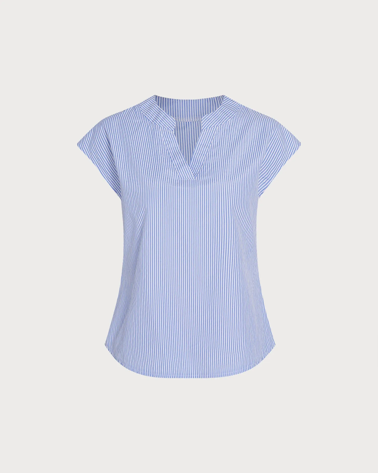 Blue V Neck Drop Shoulder Striped Tee sold by rihoas product image thumbnail 2