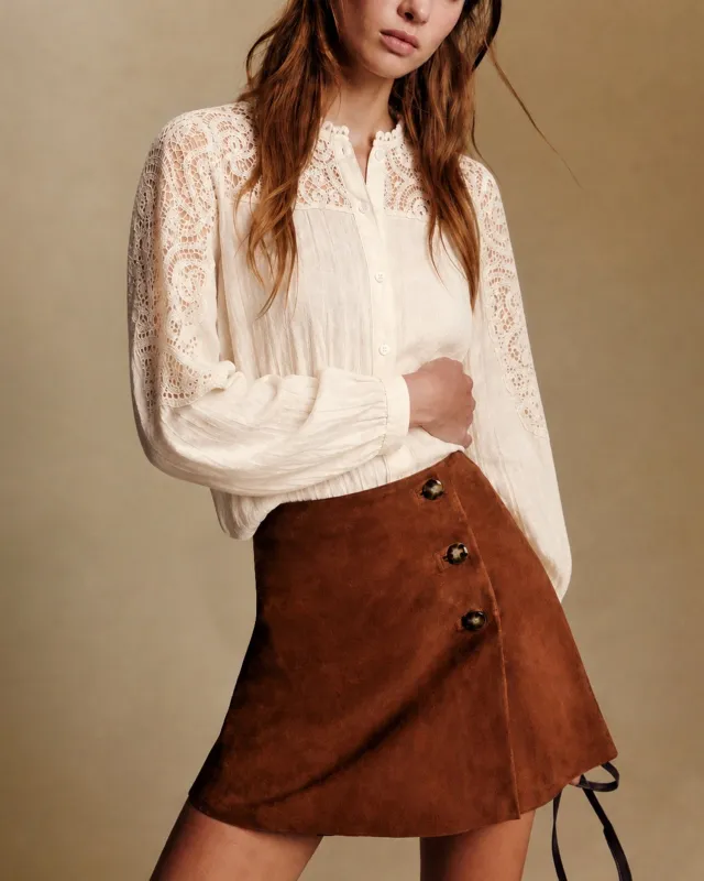 Apricot See Through Splicing Shirt made by rihoas