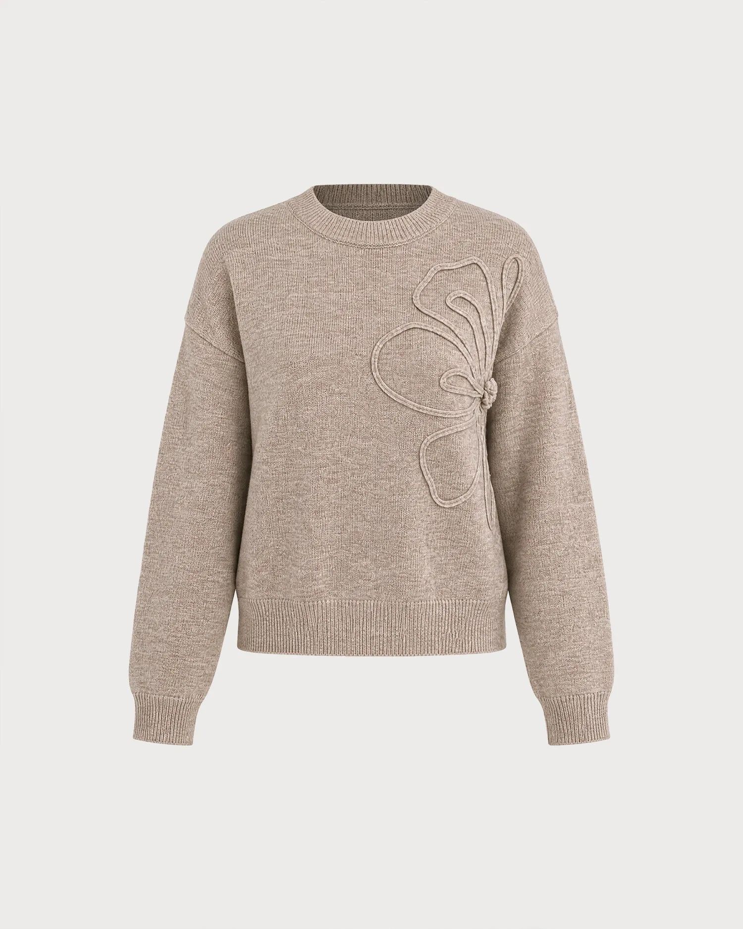 Khaki Round Neck Knit Sweater sold by rihoas product image thumbnail 2