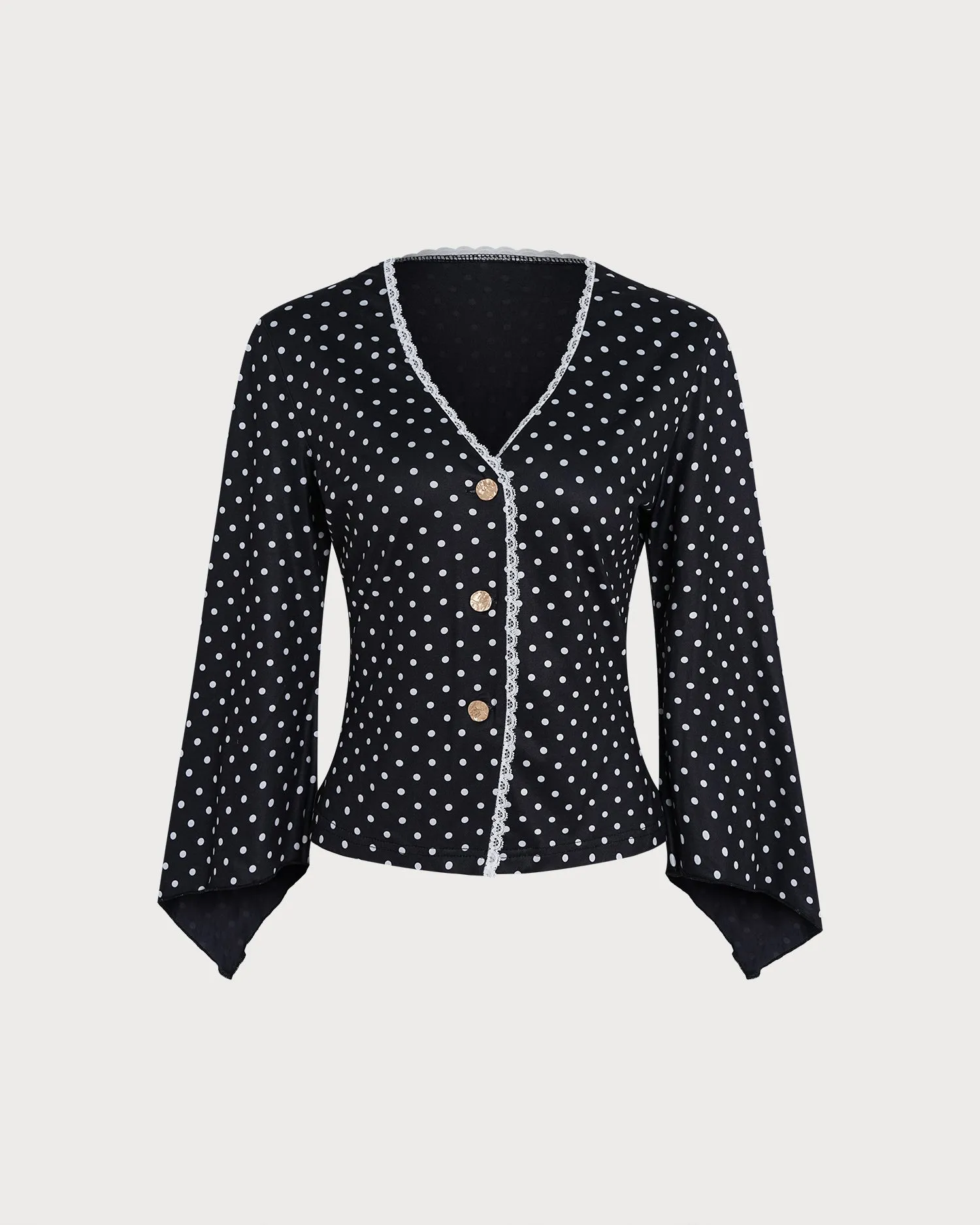 Black V Neck Polka Dot Knit Tee sold by rihoas product image thumbnail 2