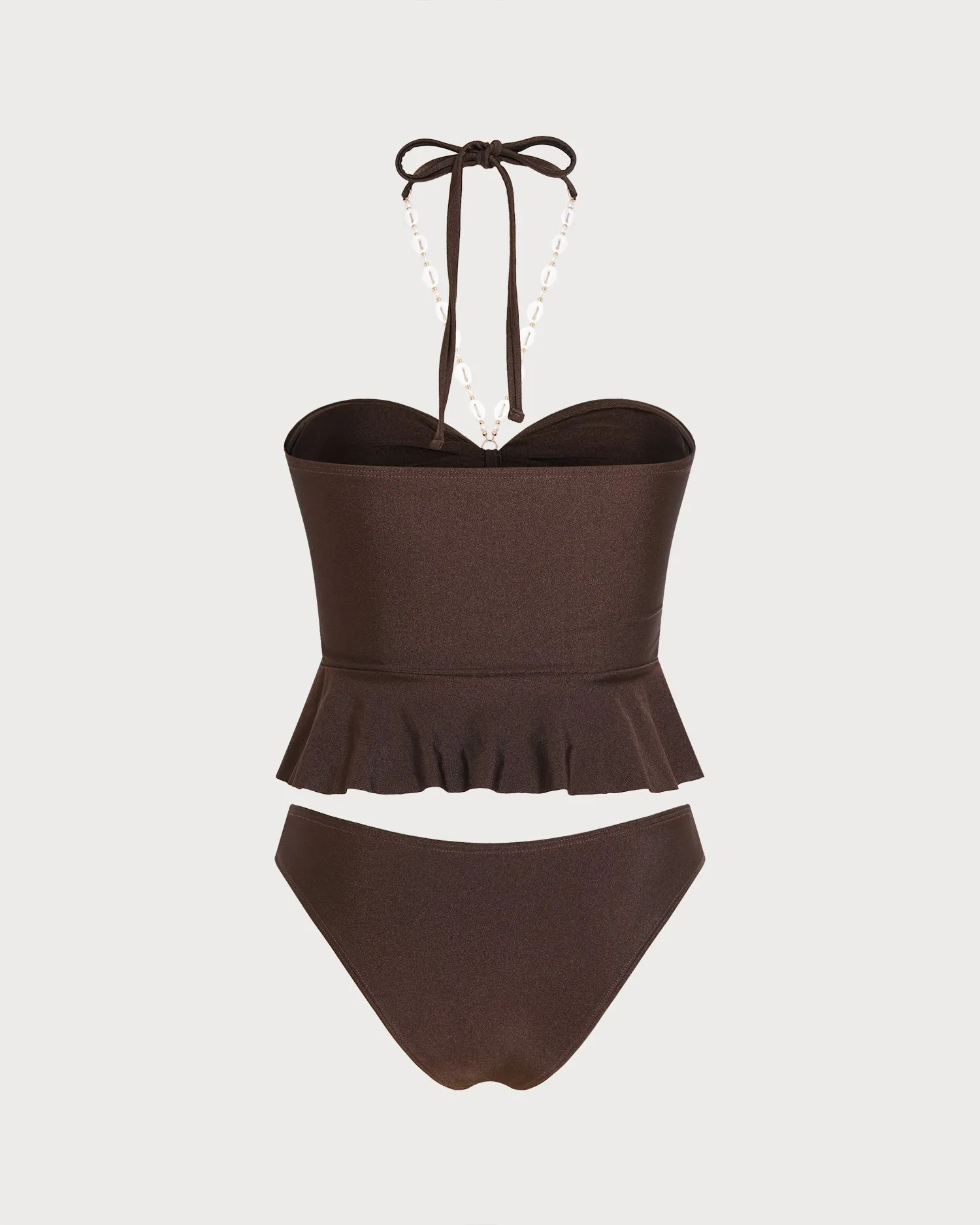 Coffee Halter Natural Waisted Tankini Set sold by rihoas product image thumbnail 3