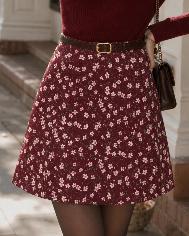 Red Elastic Waist Floral Mini Skirt made by rihoas