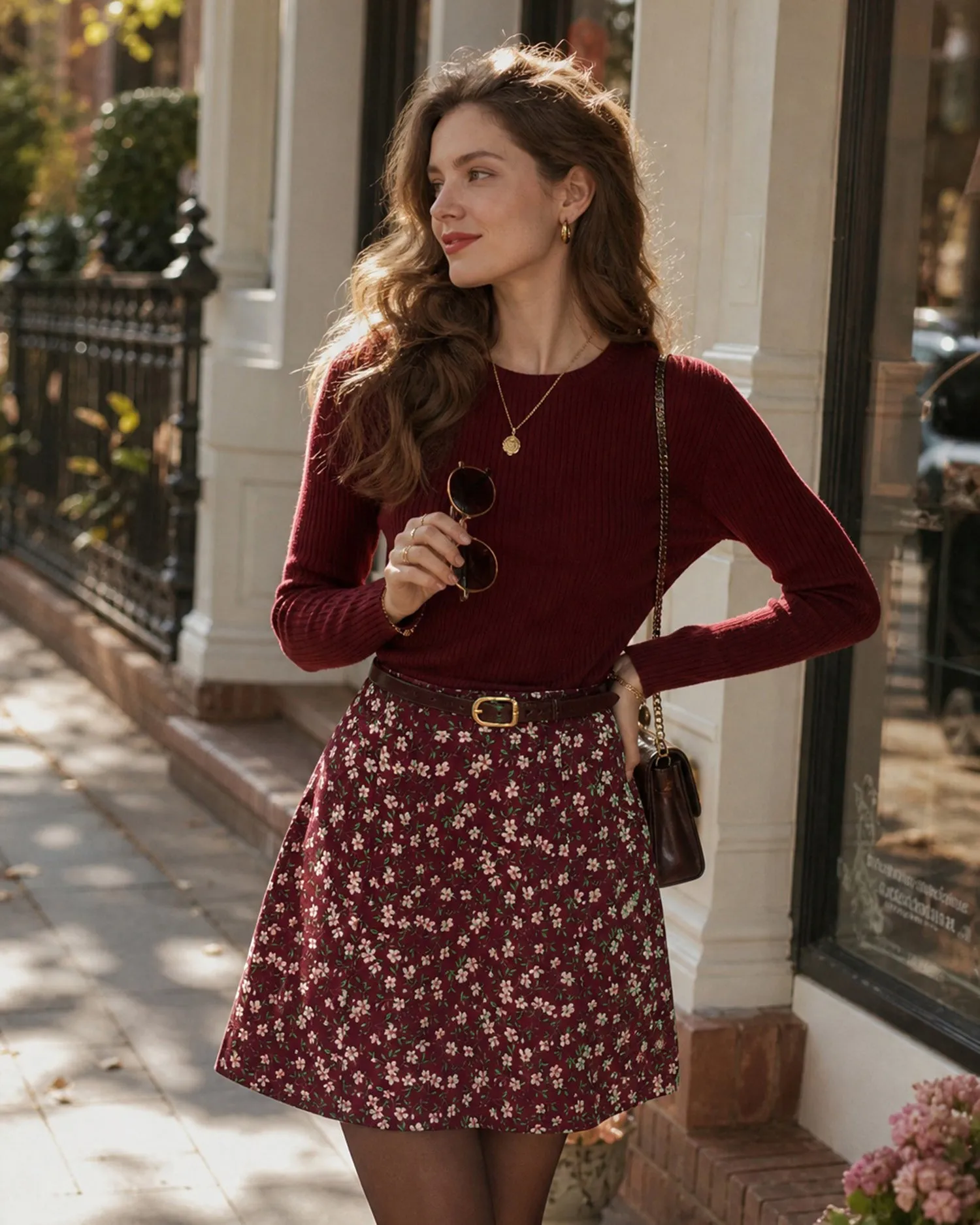 Red Elastic Waist Floral Mini Skirt sold by rihoas product image thumbnail 2