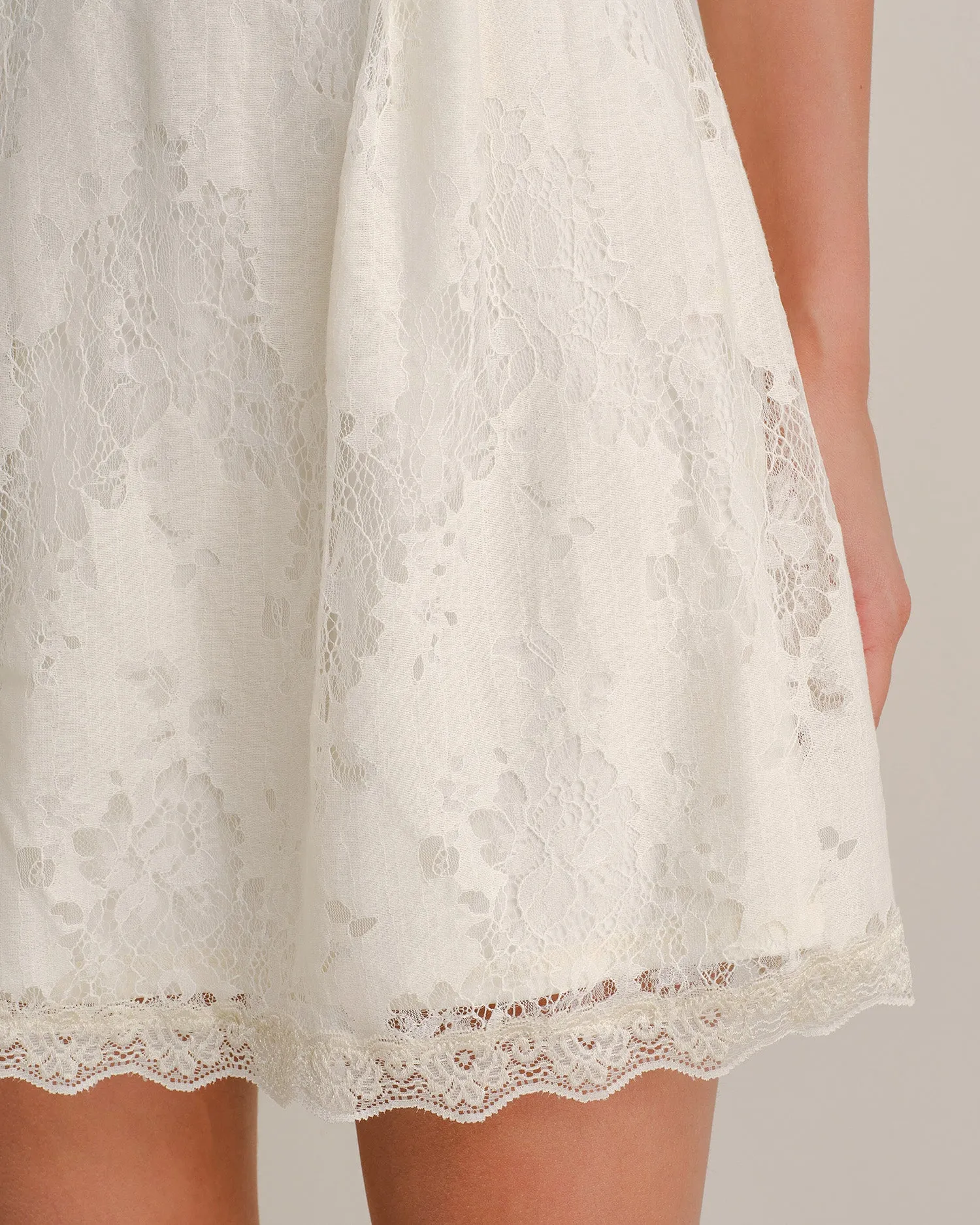 Apricot U Neck Puffed Sleeve Lace Mini Dress sold by rihoas product image thumbnail 3