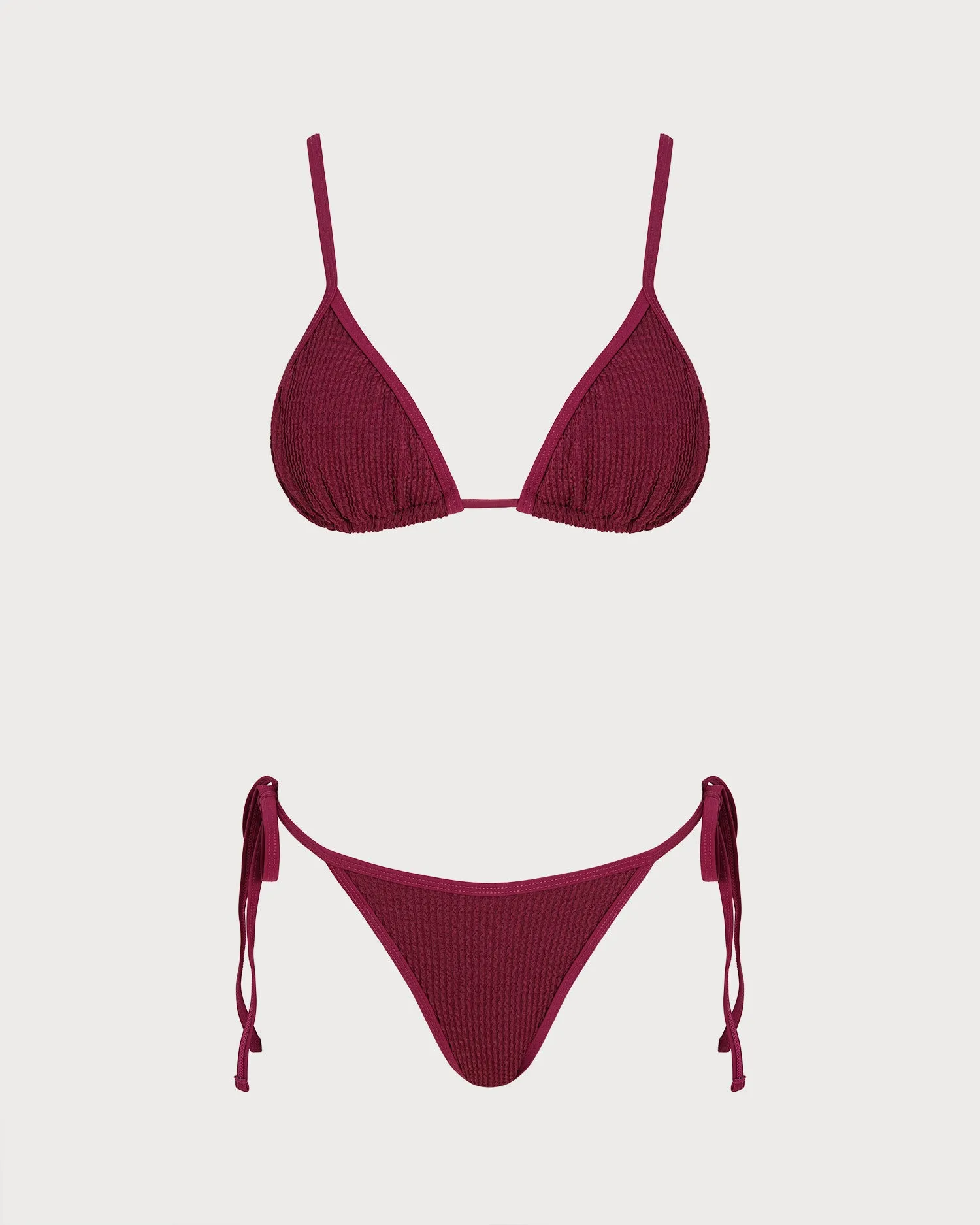 Red Textured Contrasting Triangle Bikini Set sold by rihoas product image thumbnail 2