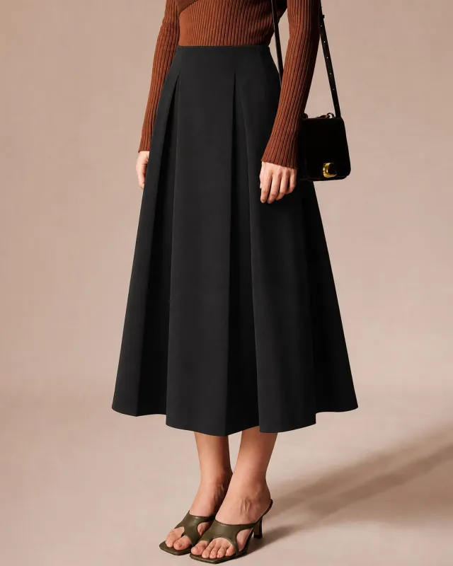 Black Zipper A-Line Midi Skirt made by rihoas