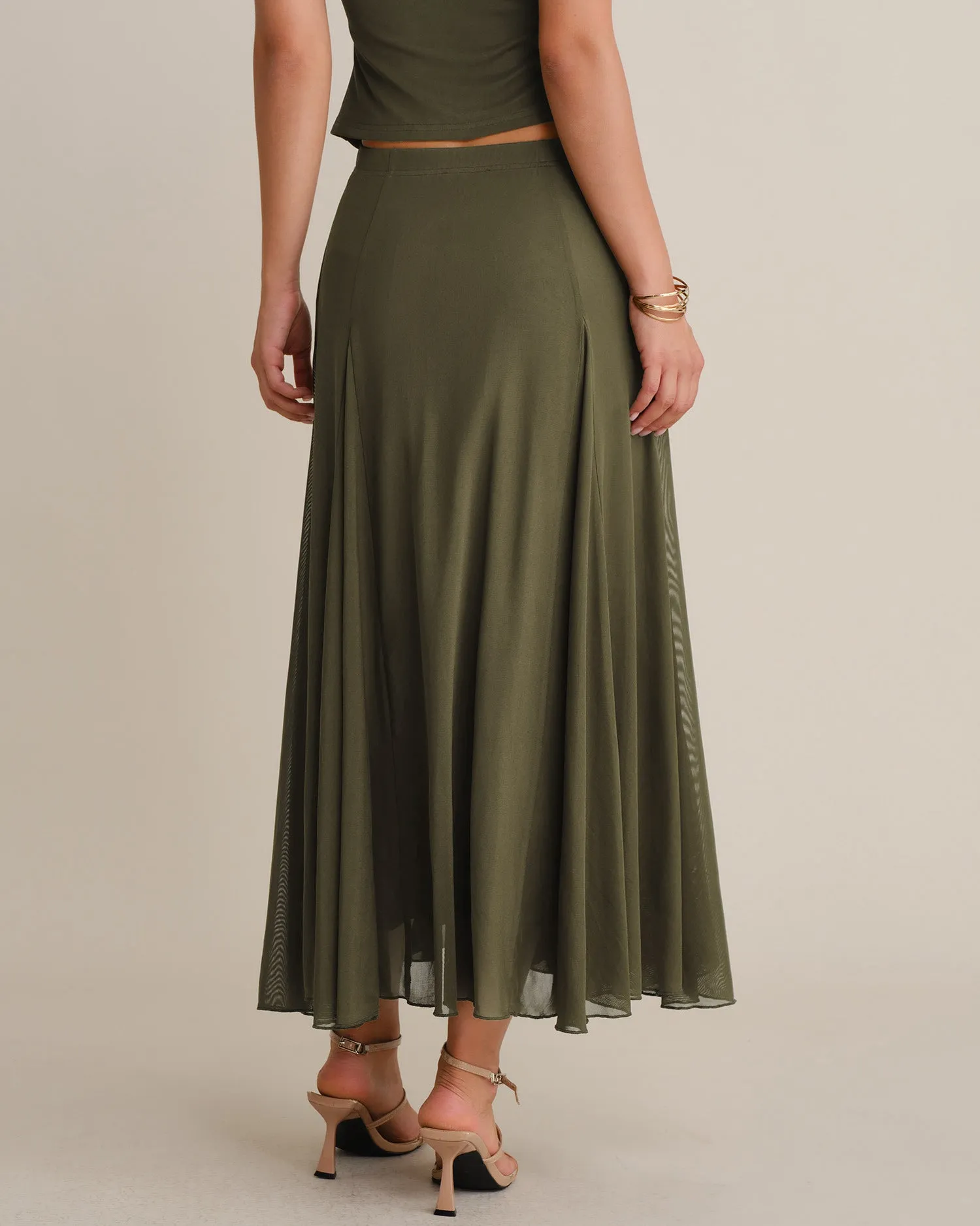 Green Elastic Waist Mesh Midi Skirt sold by rihoas product image thumbnail 5