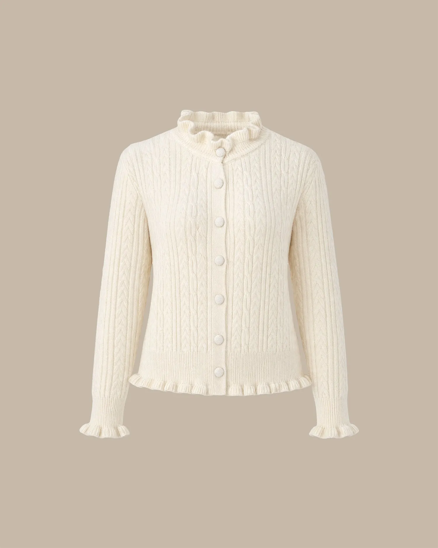 Apricot Ruffled Single Breasted Knit Cardigan sold by rihoas product image thumbnail 2