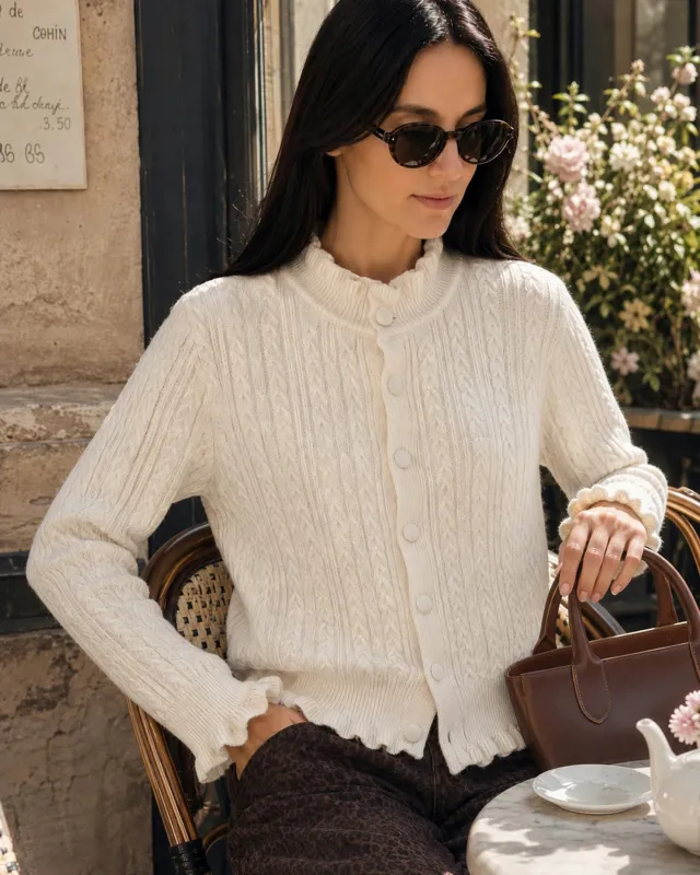 Apricot Ruffled Single Breasted Knit Cardigan made by rihoas