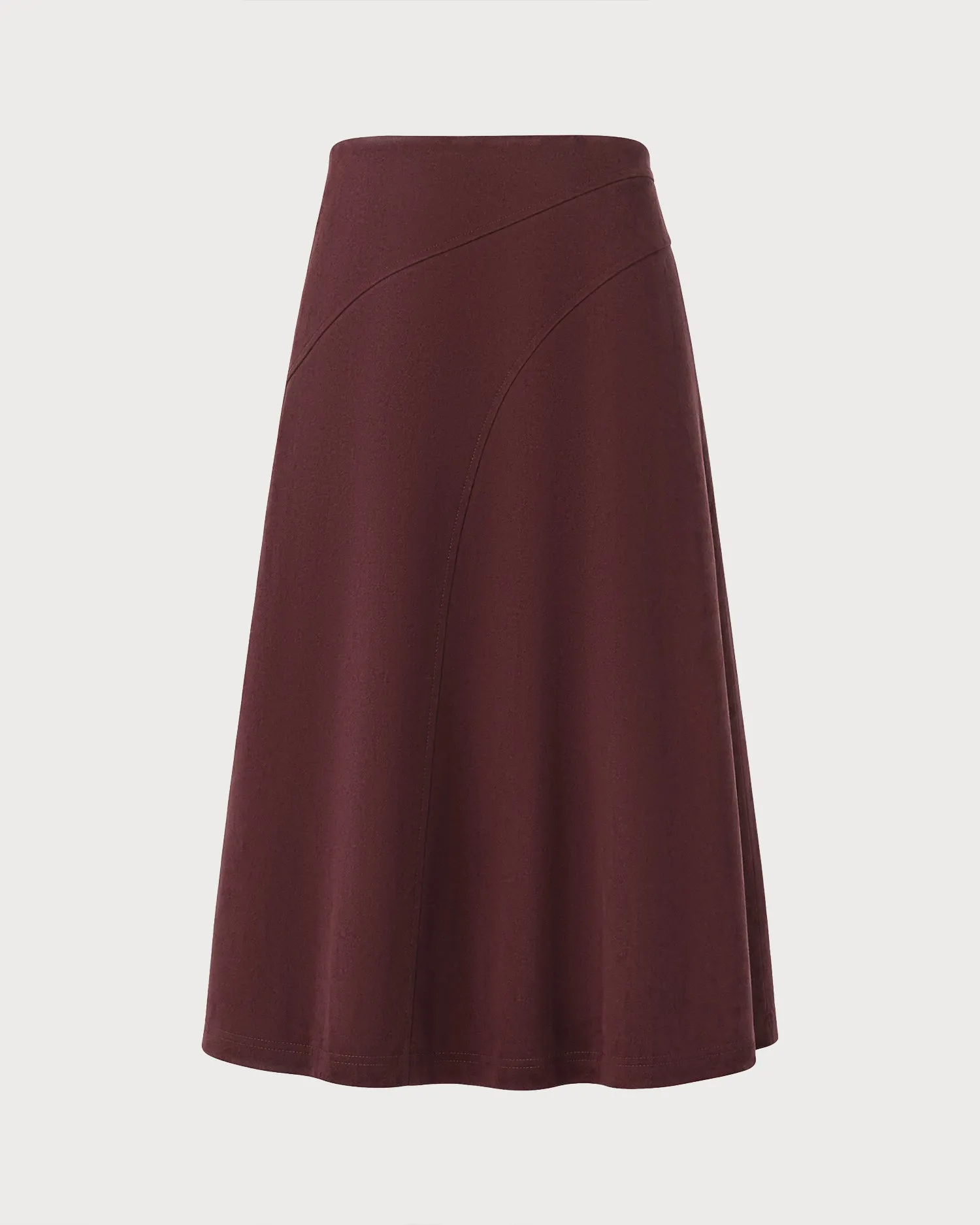 Wine Red Elastic Waist A-Line Midi Skirt sold by rihoas product image thumbnail 2