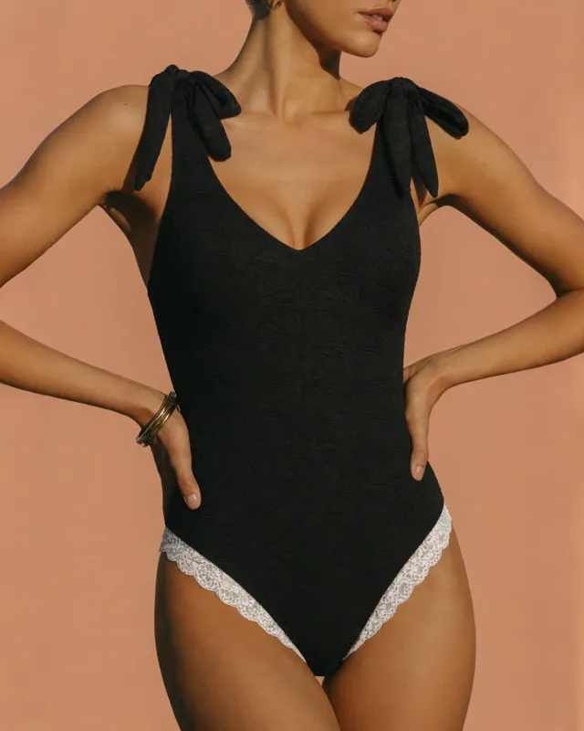 Black Jacquard Triangle One-Piece made by rihoas