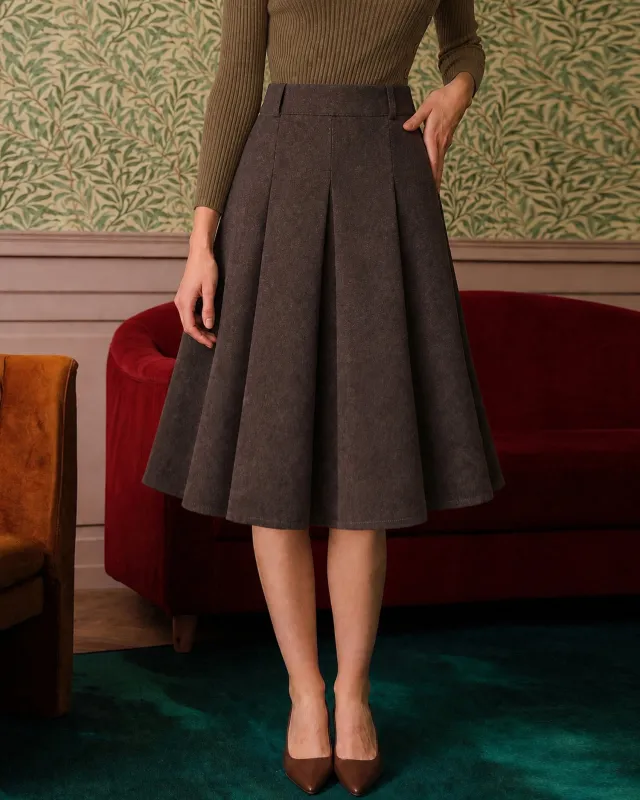 Coffee Solid Zipper A-Line Skirt made by rihoas