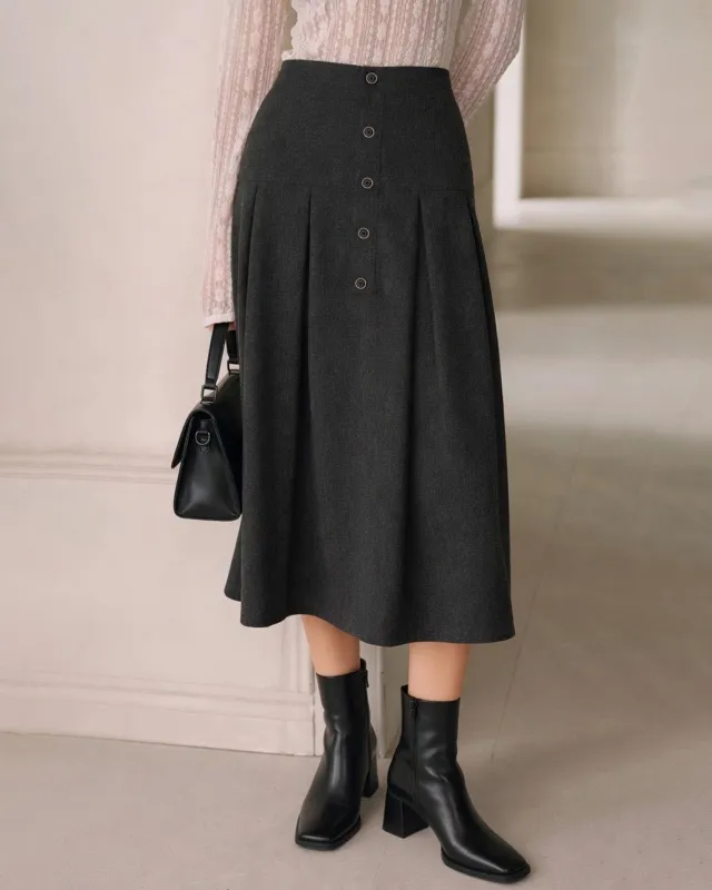 Grey Button A-Line Midi Skirt made by rihoas