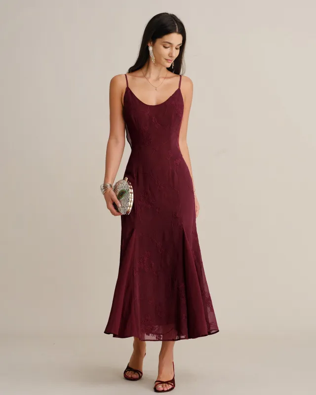 Wine Red Embroidery Mermaid Maxi Dress made by rihoas