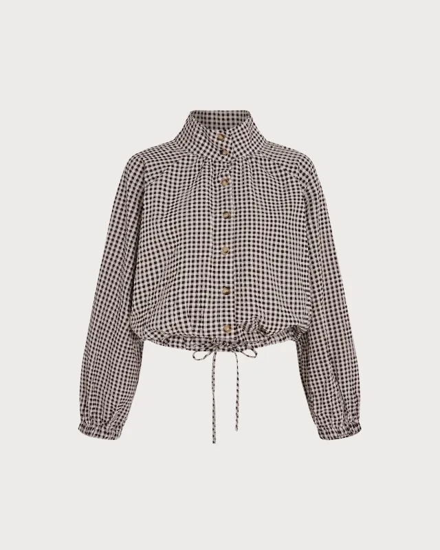 Coffee Single Breasted Plaid Jacket made by rihoas