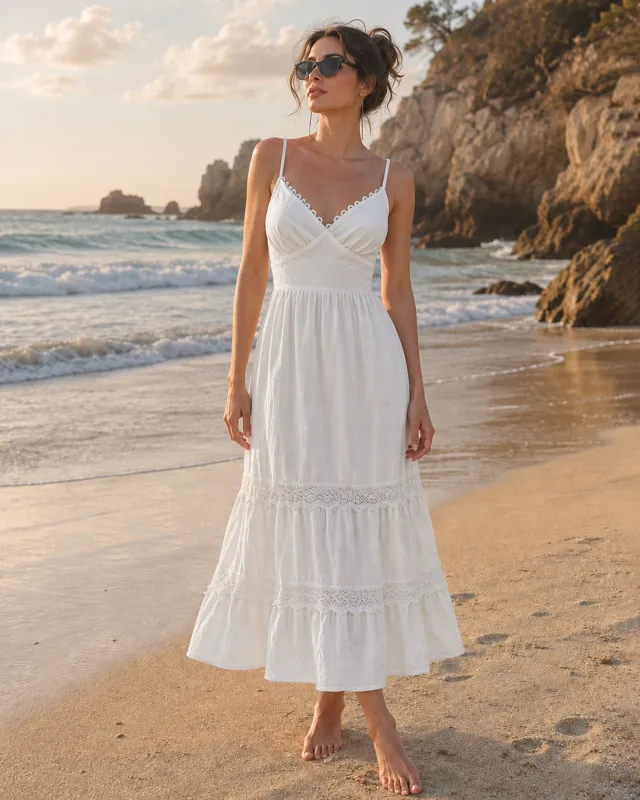 White Backless Tie Beach Dress made by rihoas
