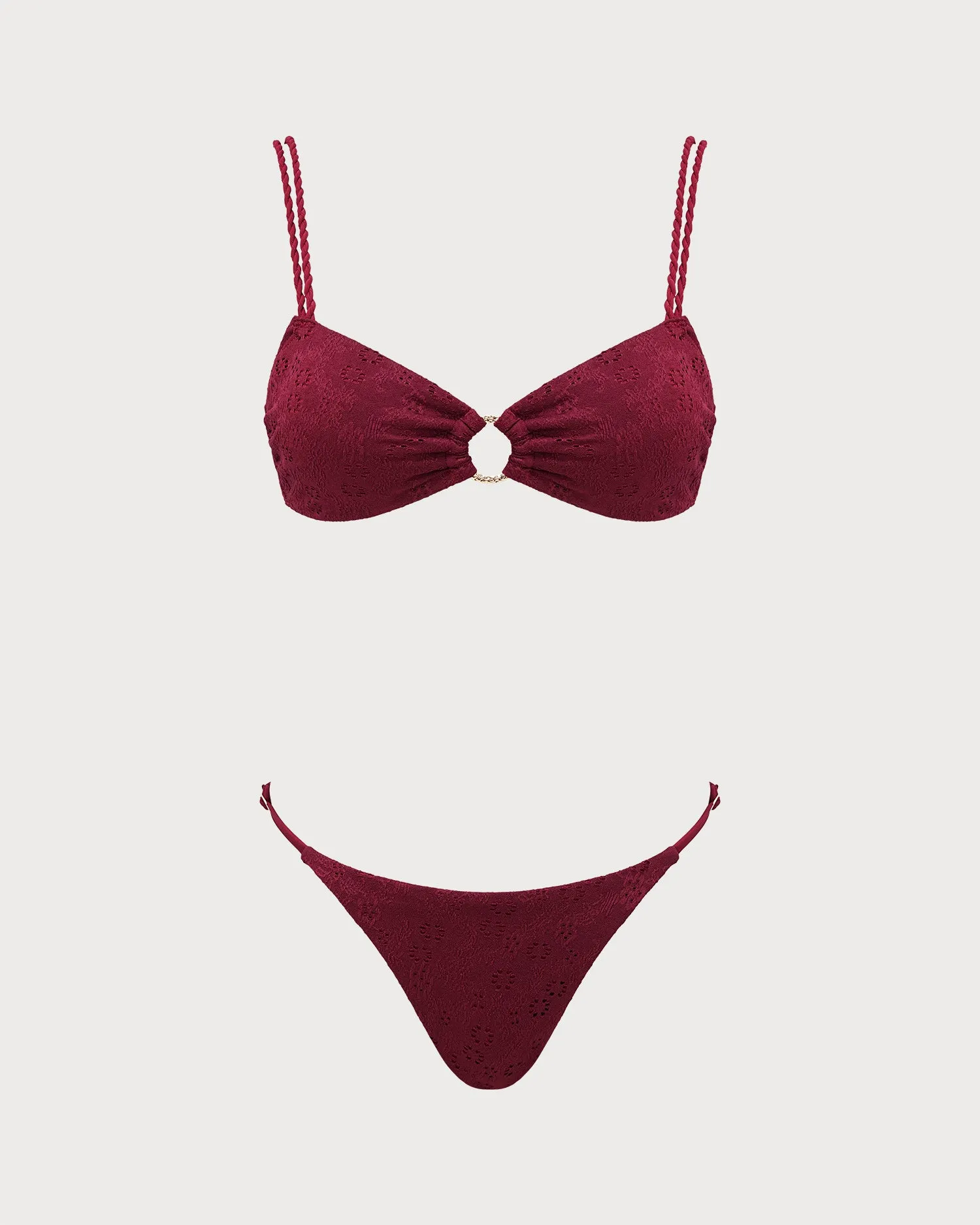 Red Textured Strap Triangle Bikini Set sold by rihoas product image thumbnail 2