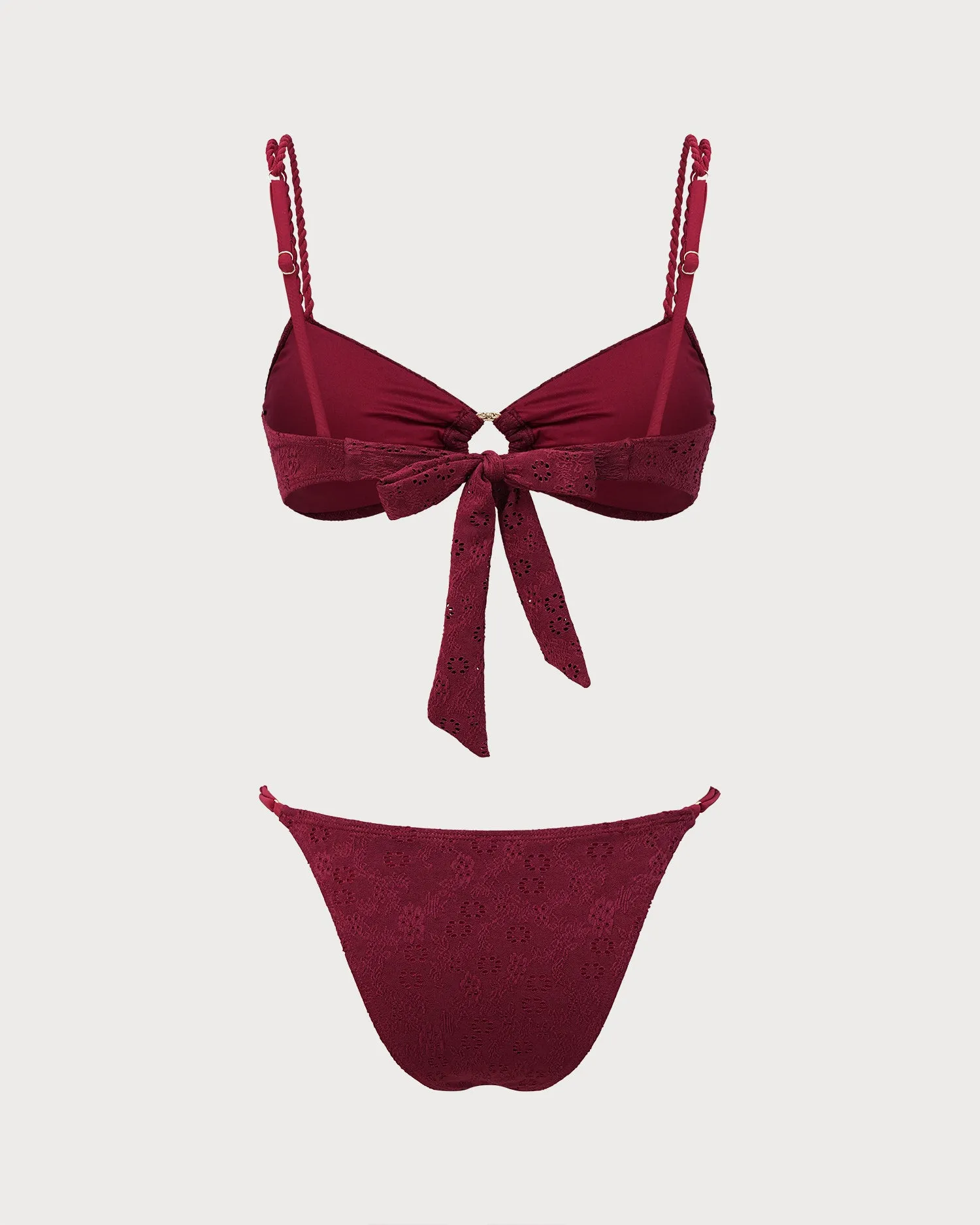 Red Textured Strap Triangle Bikini Set sold by rihoas product image thumbnail 3