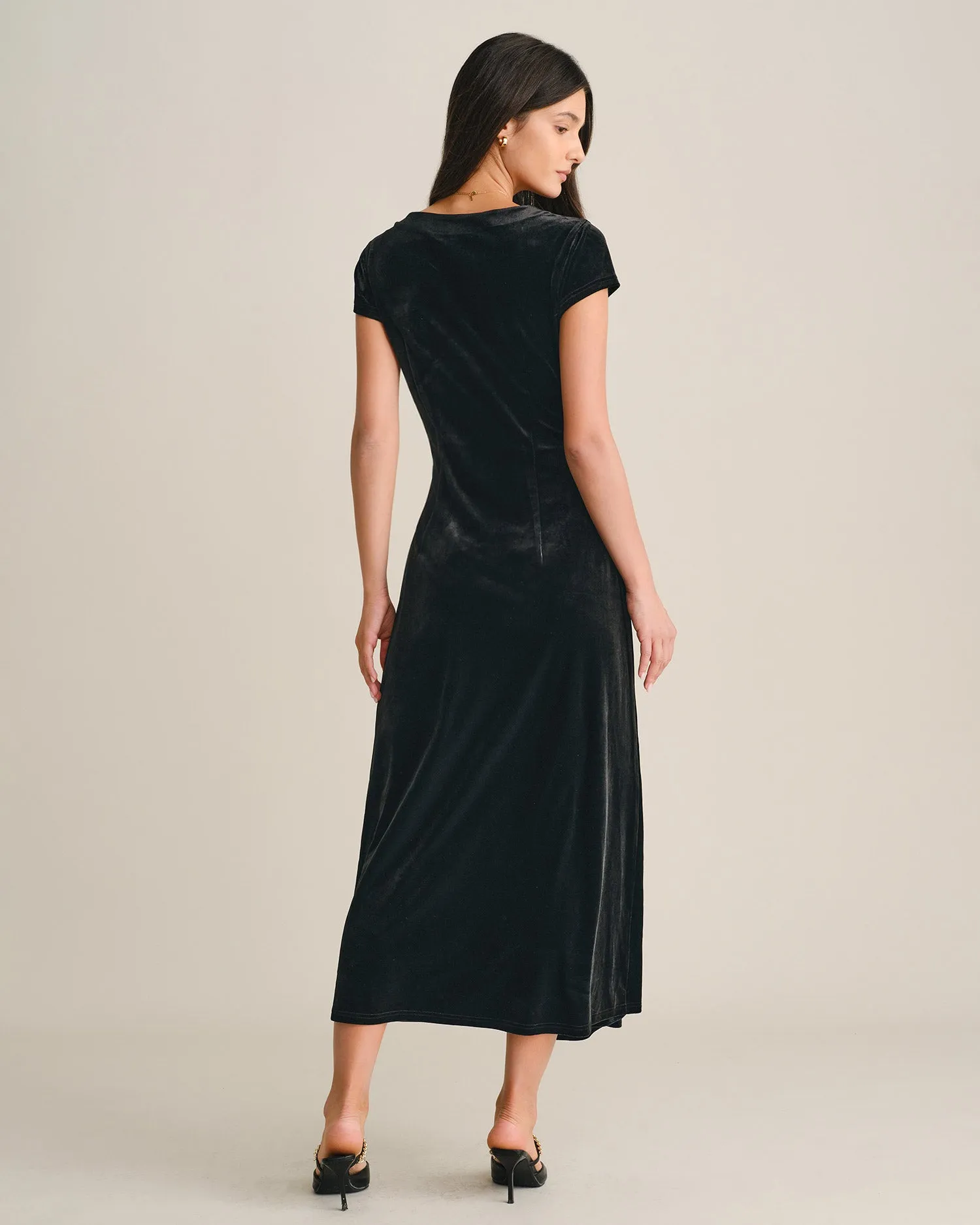 Black V Neck Velour Maxi Dress sold by rihoas product image thumbnail 5
