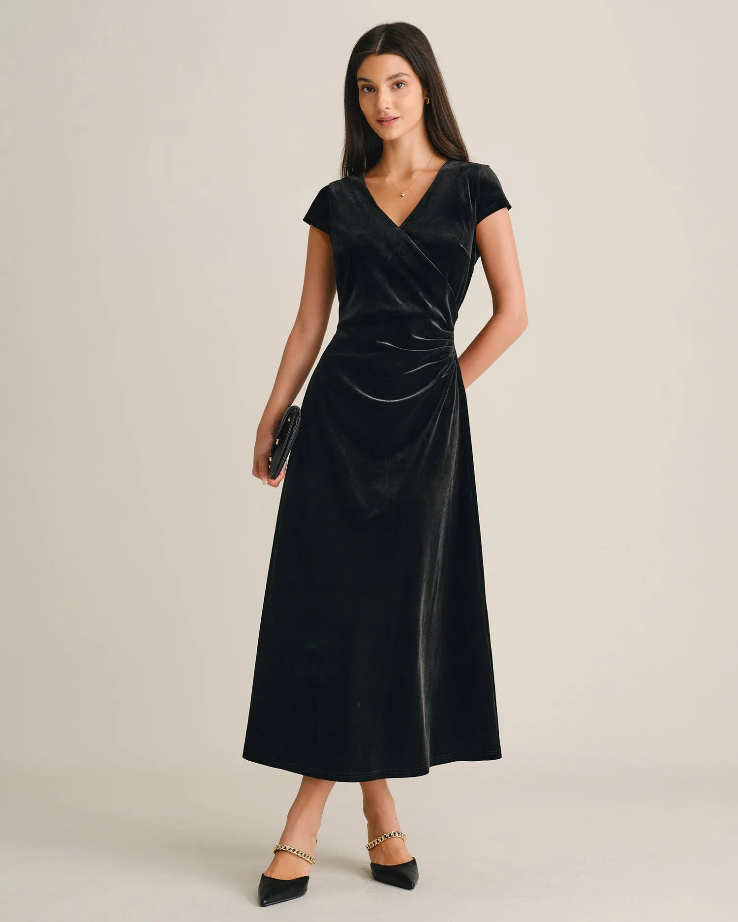 Black V Neck Velour Maxi Dress sold by rihoas product image thumbnail 4